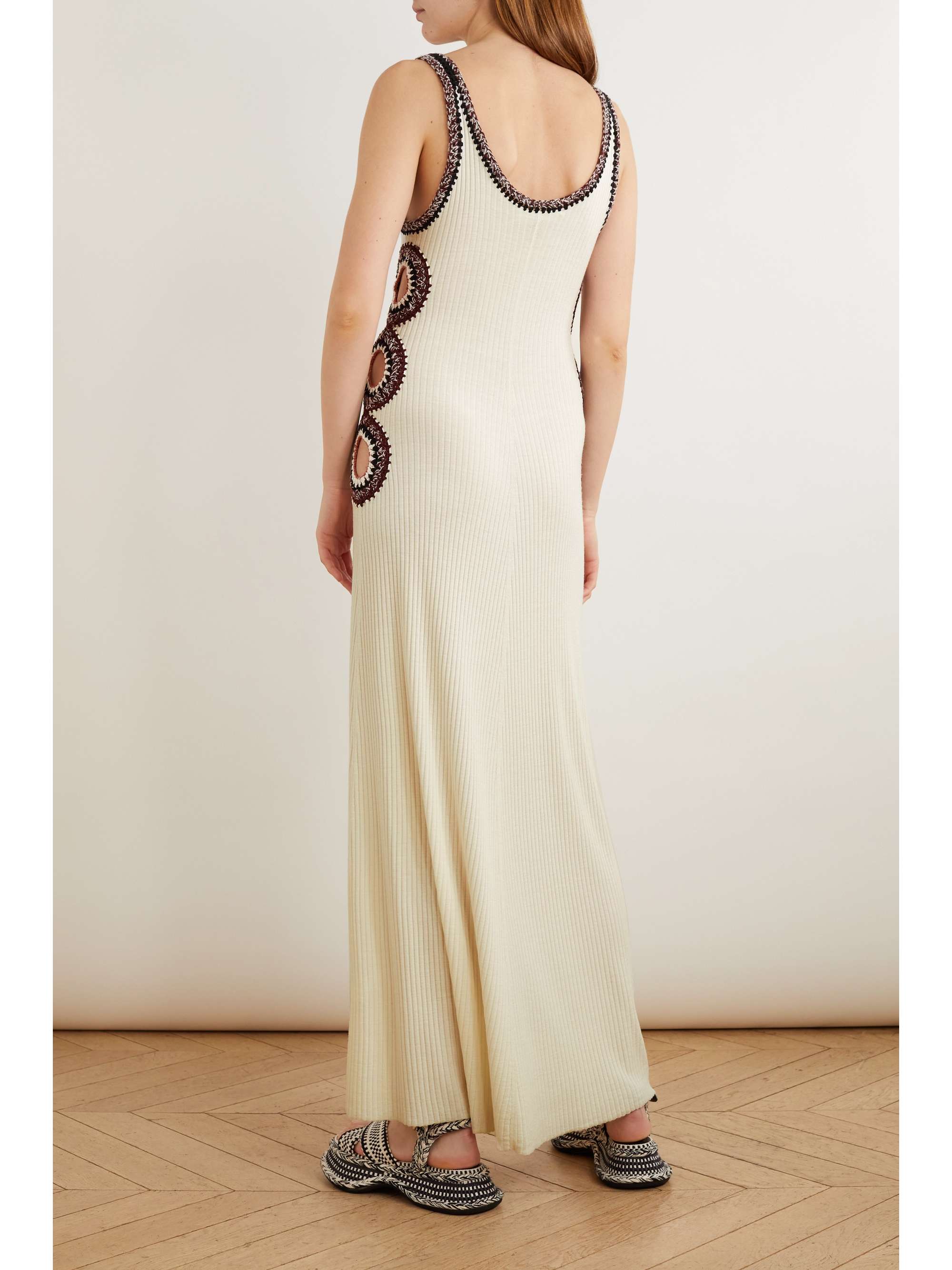 CHLOÉ Cutout crochet-trimmed ribbed wool maxi dress