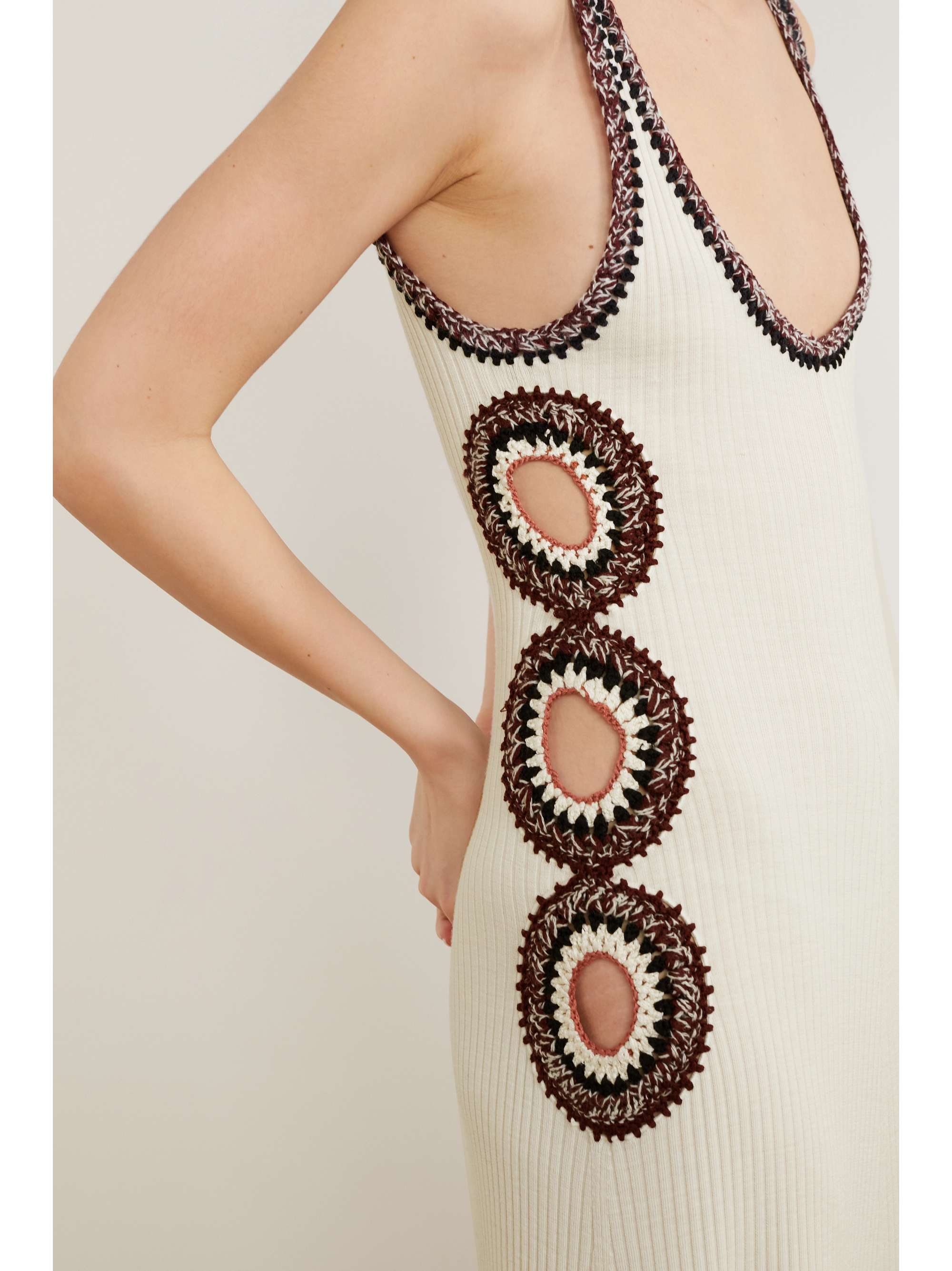 CHLOÉ Cutout crochet-trimmed ribbed wool maxi dress