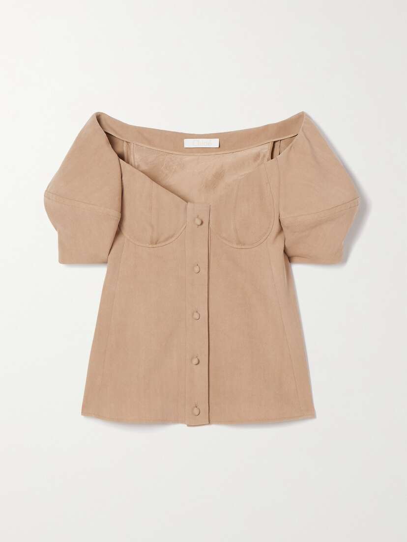 Chloé Off-the-shoulder Wool-twill Blouse