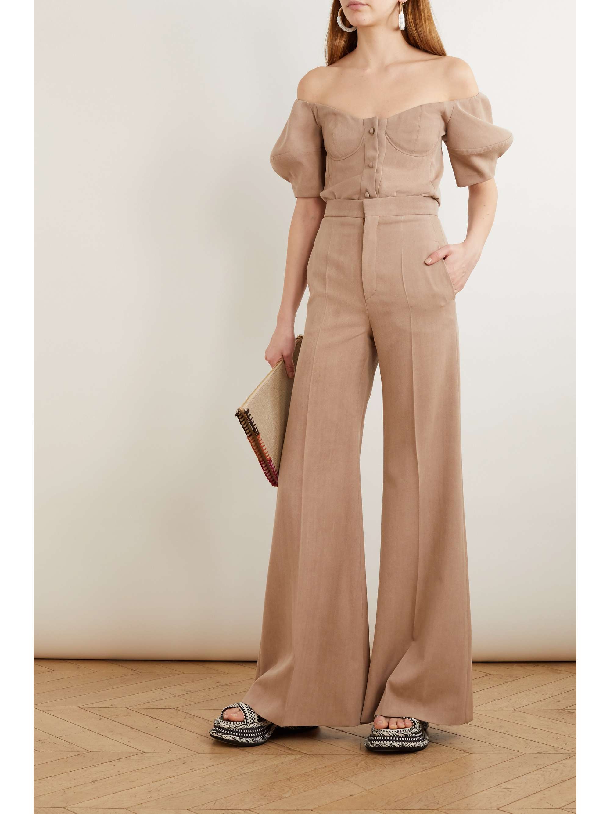 CHLOÉ Off-the-shoulder wool-twill blouse