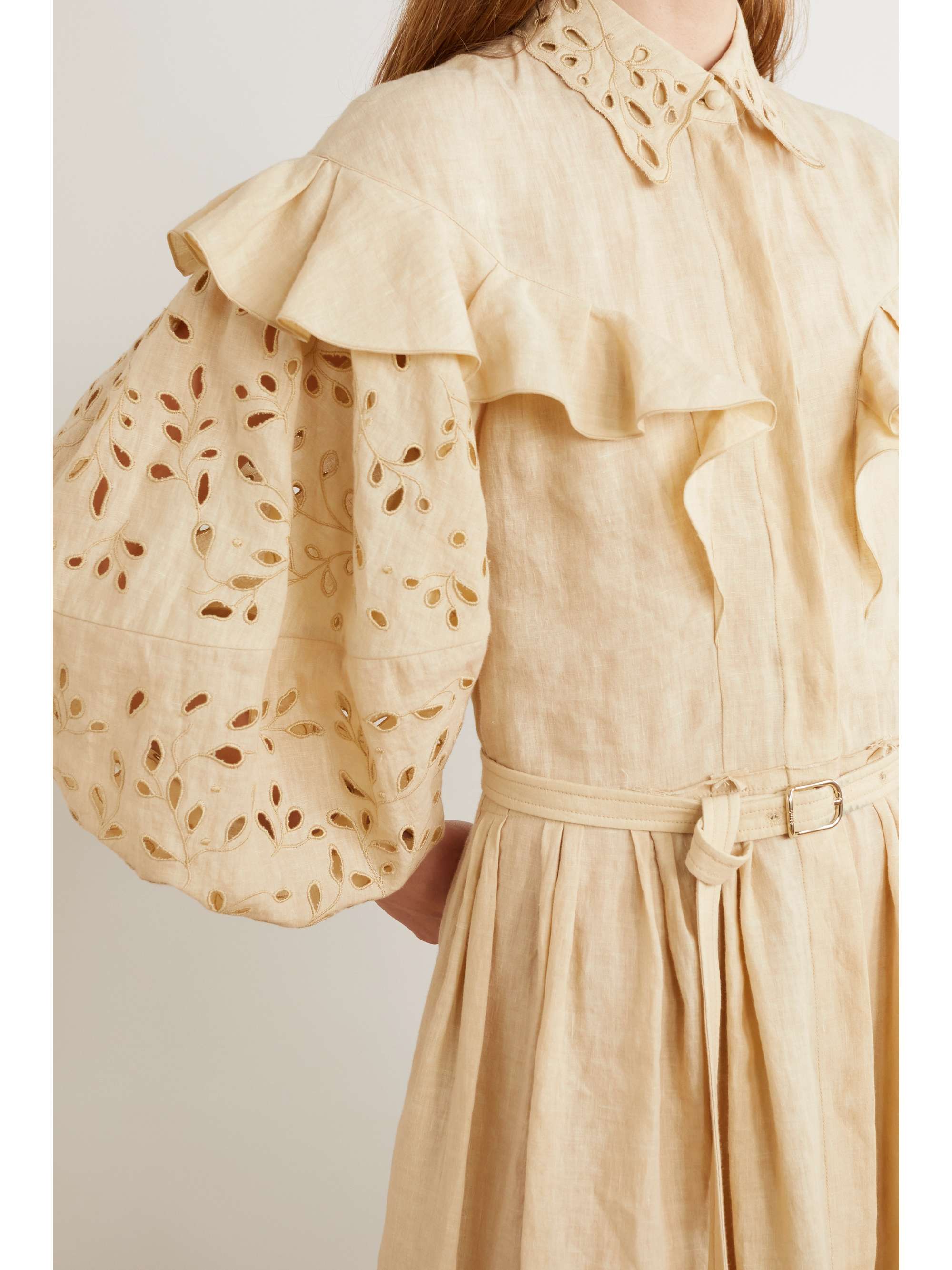 CHLOÉ Belted ruffled broderie anglaise linen maxi dress