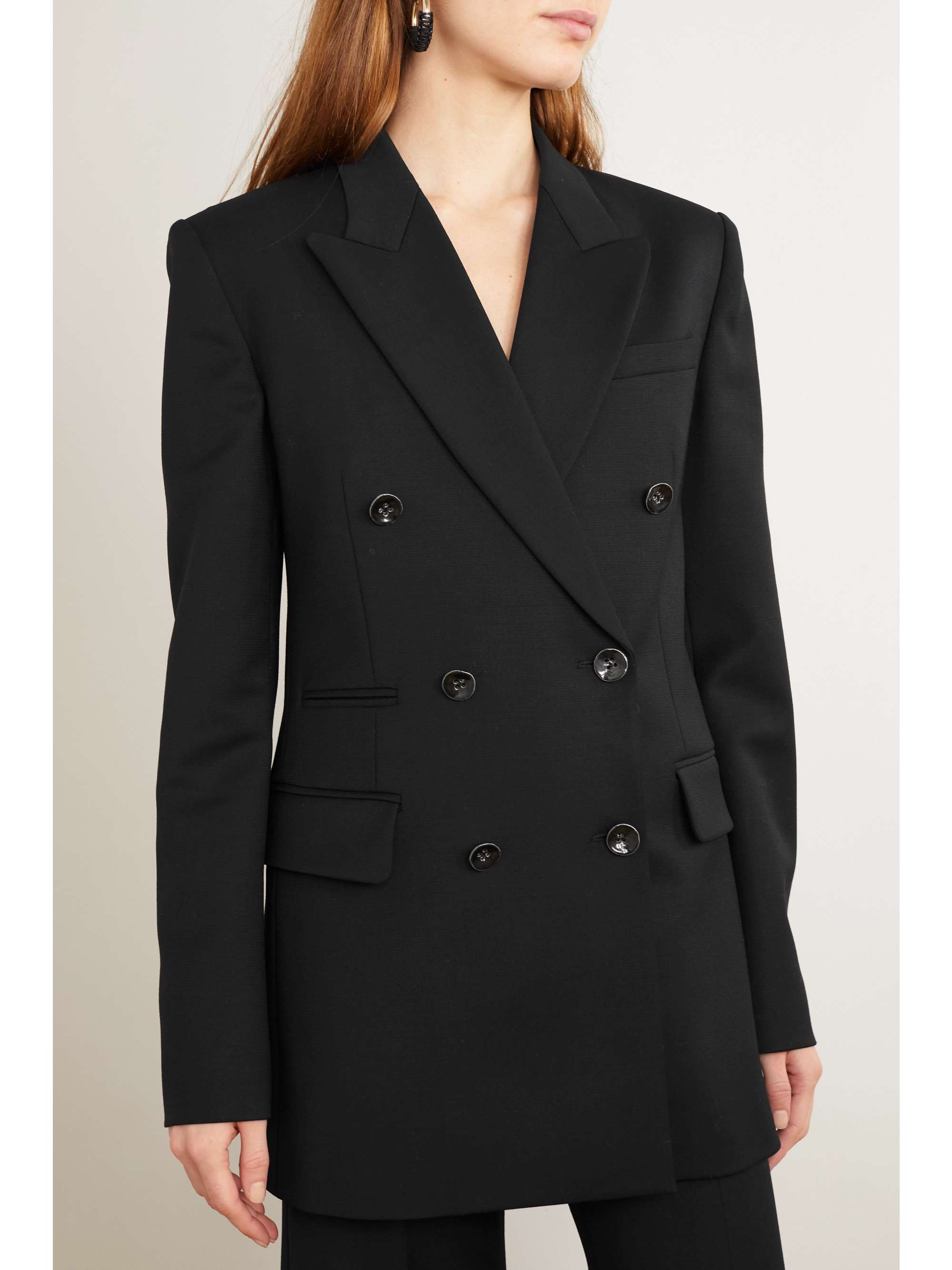 Black Double-breasted wool-blend blazer 