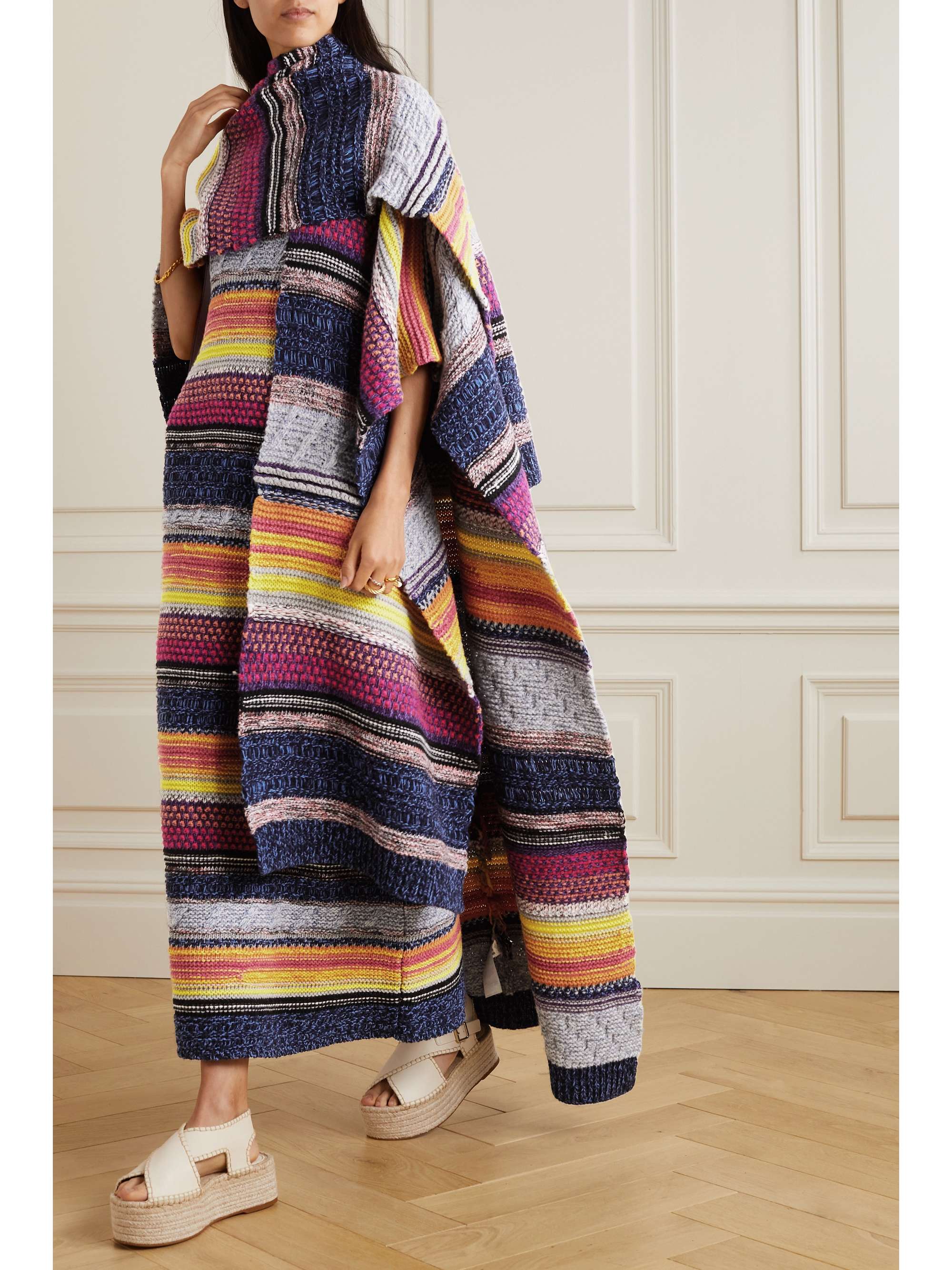 CHLOÉ Striped ribbed cashmere and wool-blend wrap