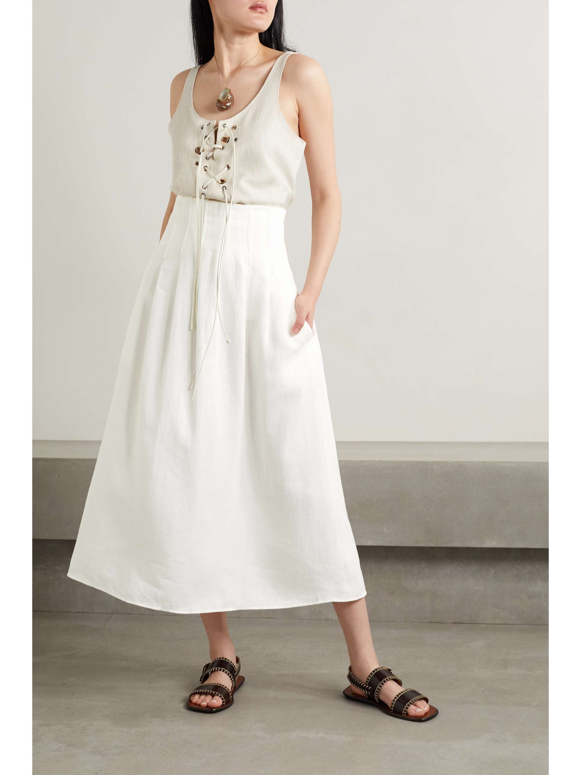 CHLOÉ Pleated linen midi skirt | NET-A-PORTER