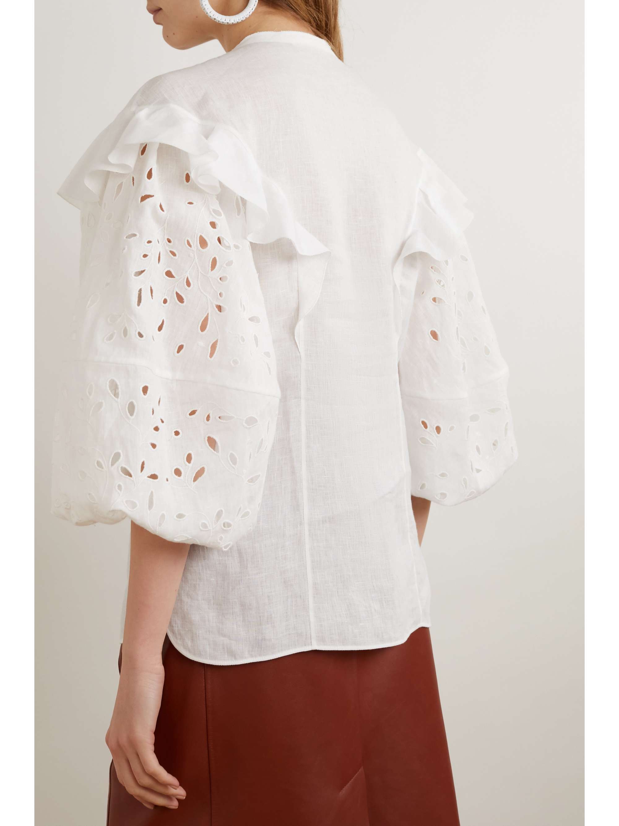 CHLOÉ Ruffled broderie anglaise linen blouse