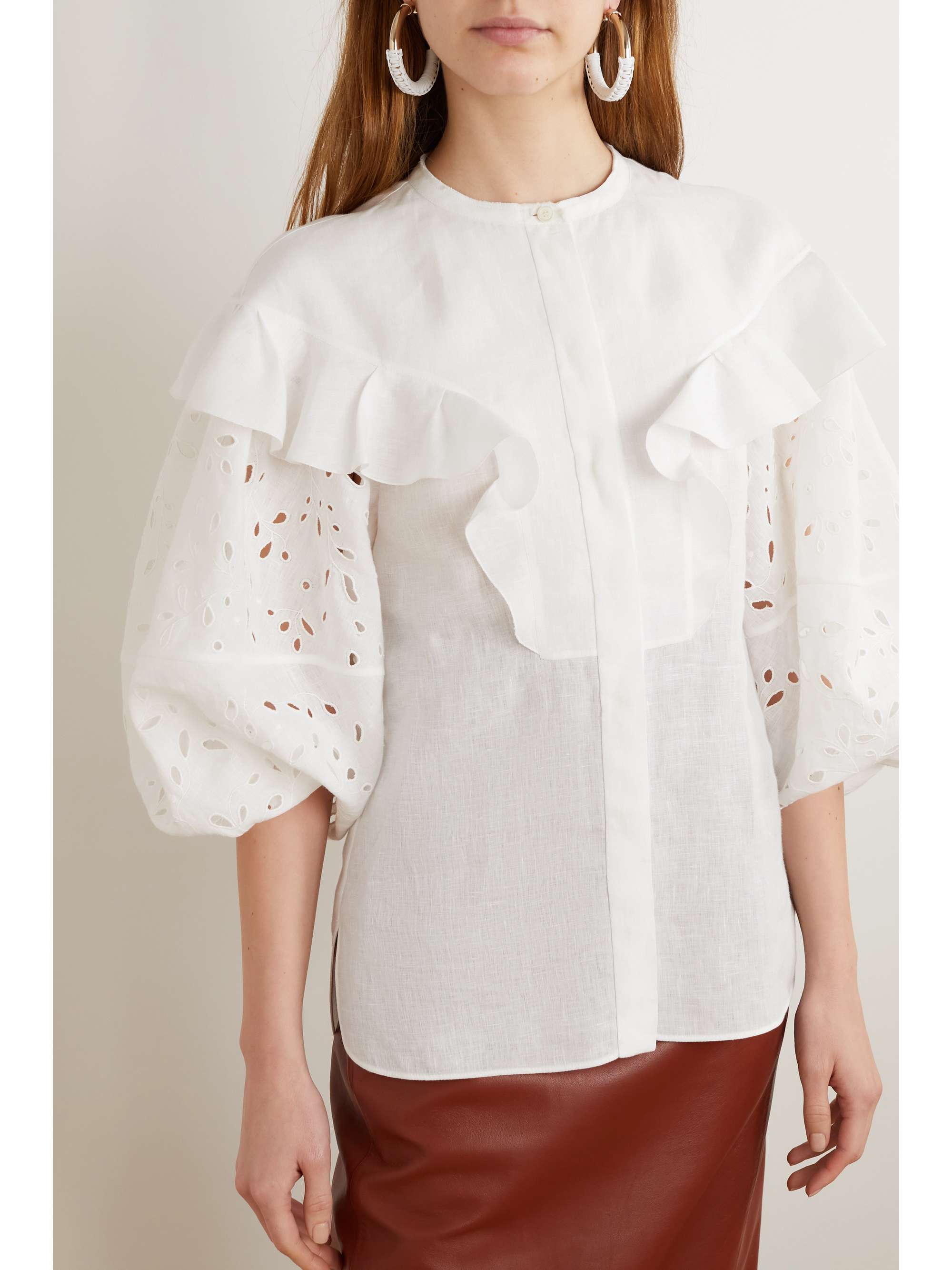 CHLOÉ Ruffled broderie anglaise linen blouse