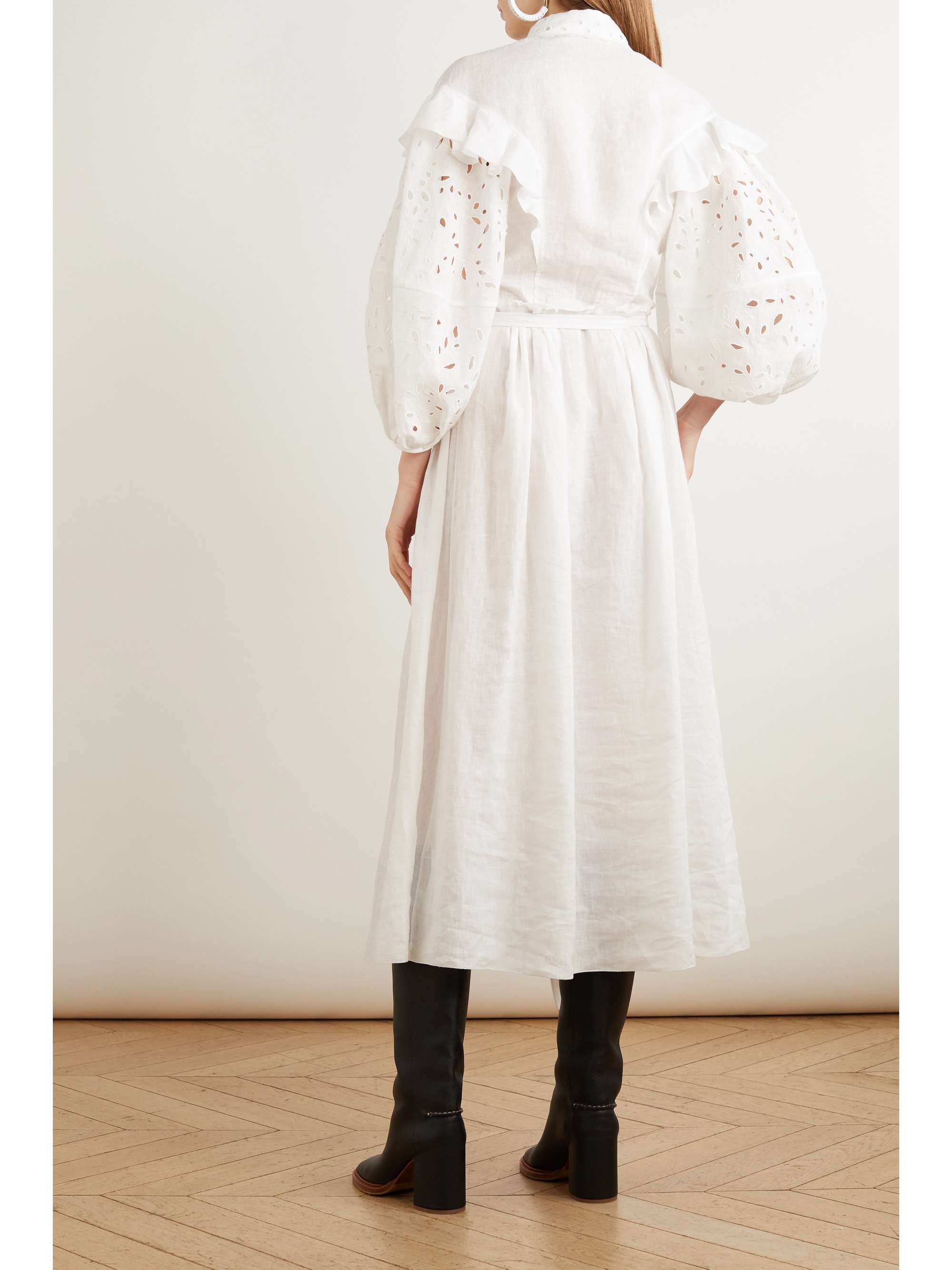CHLOÉ Belted ruffled broderie anglaise linen maxi dress