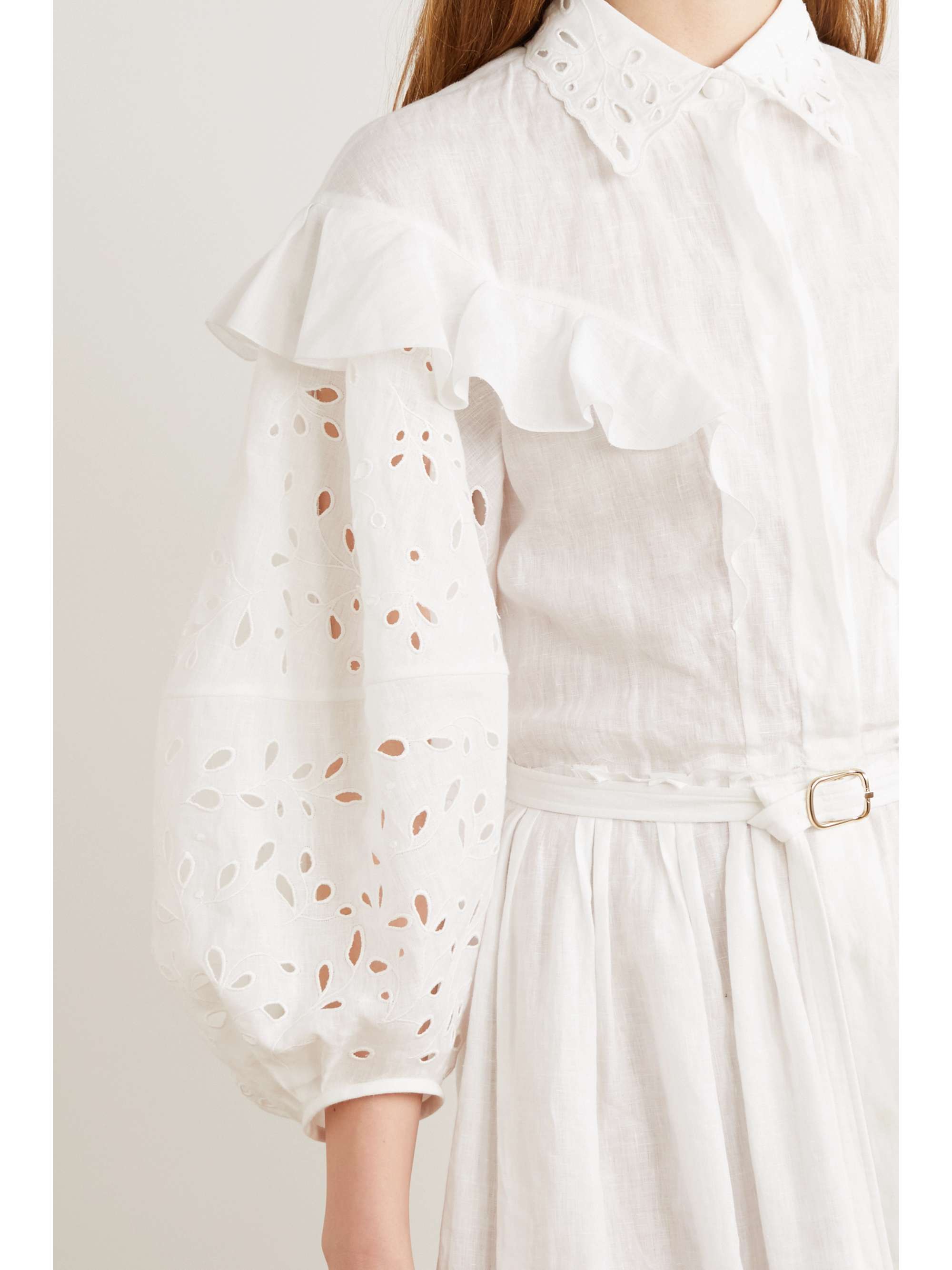 CHLOÉ Belted ruffled broderie anglaise linen maxi dress