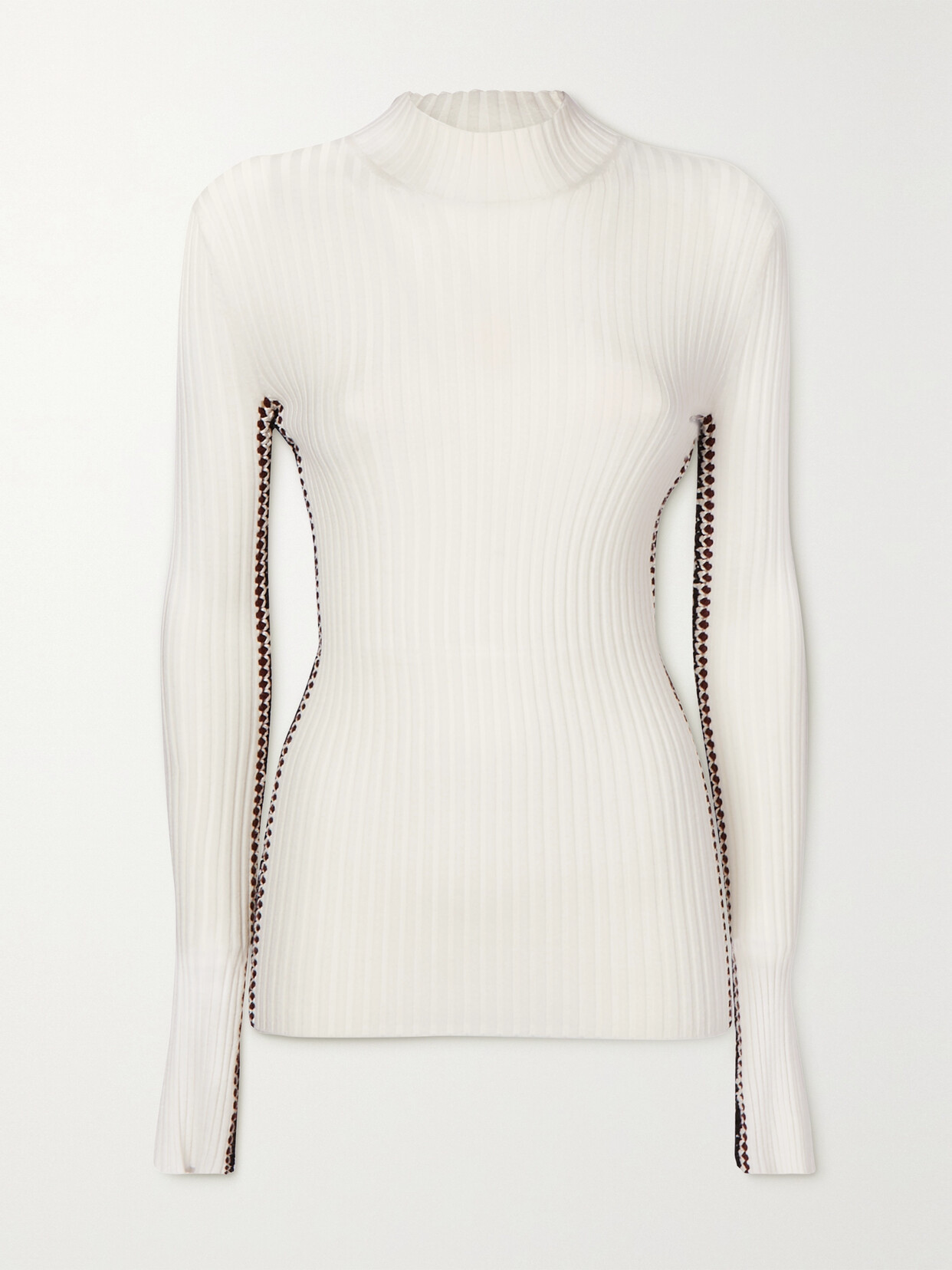 Chloé Crochet Side-stripe Mock-neck Rib Sweater In White