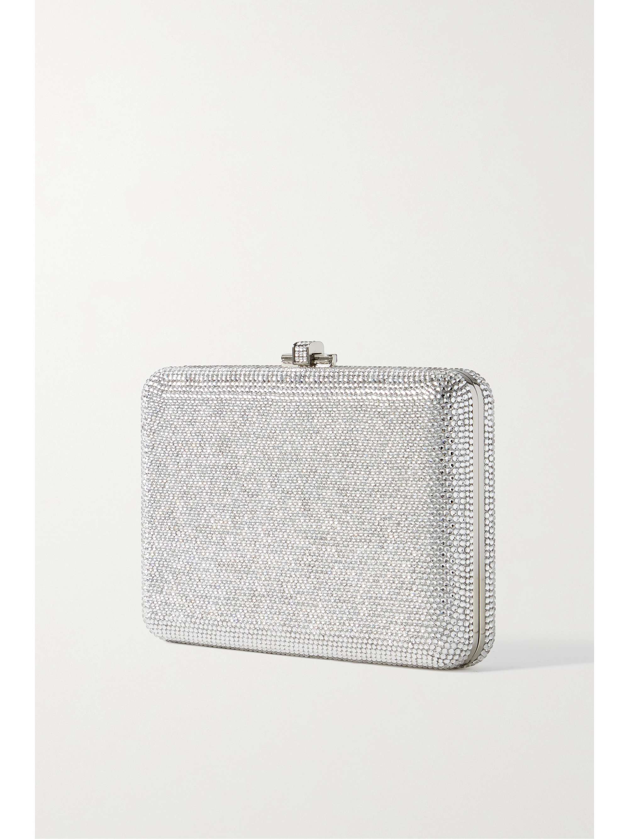 JUDITH LEIBER COUTURE Slim Slide crystal-embellished silver-tone clutch