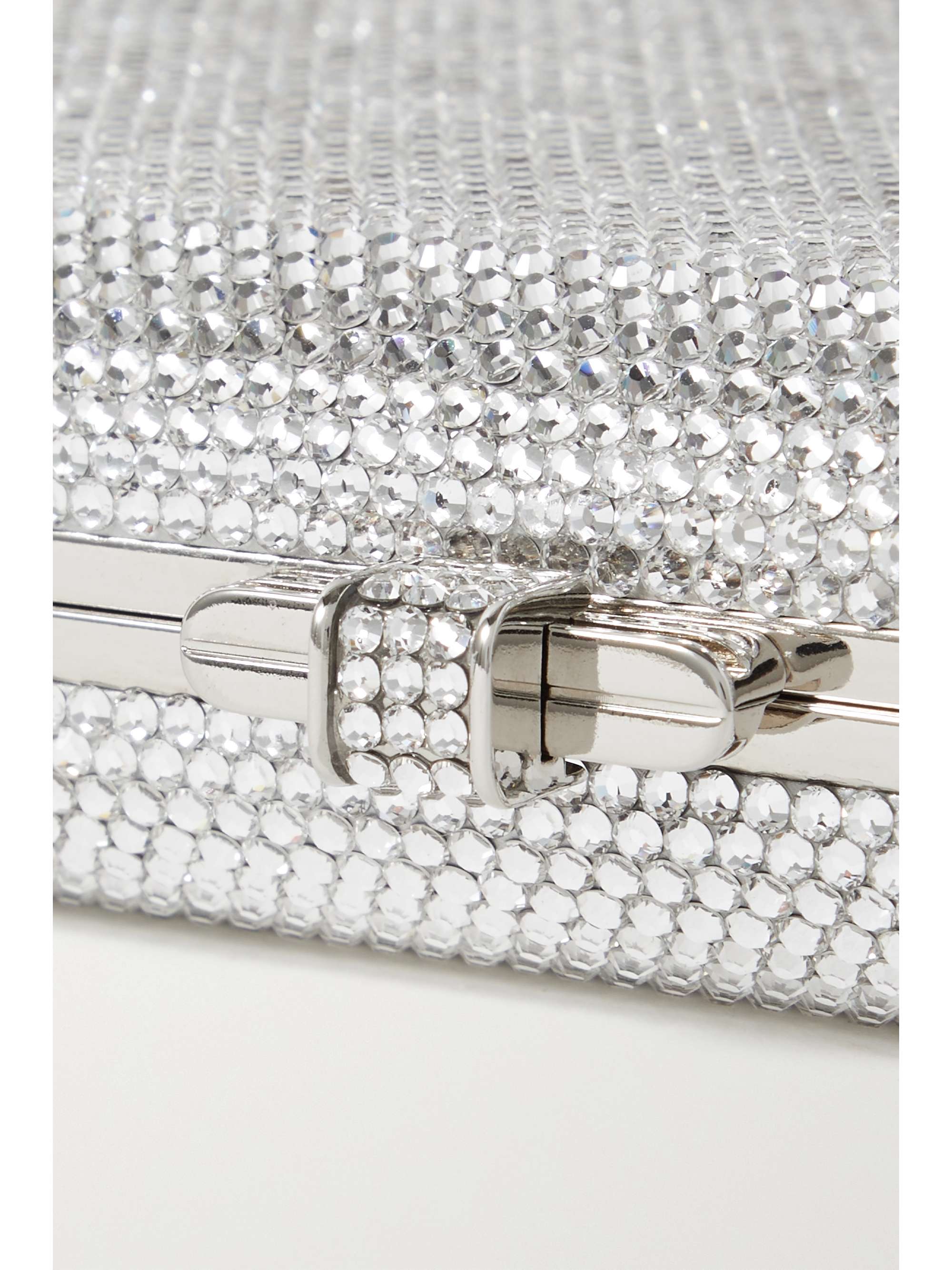 JUDITH LEIBER COUTURE Slim Slide crystal-embellished silver-tone clutch