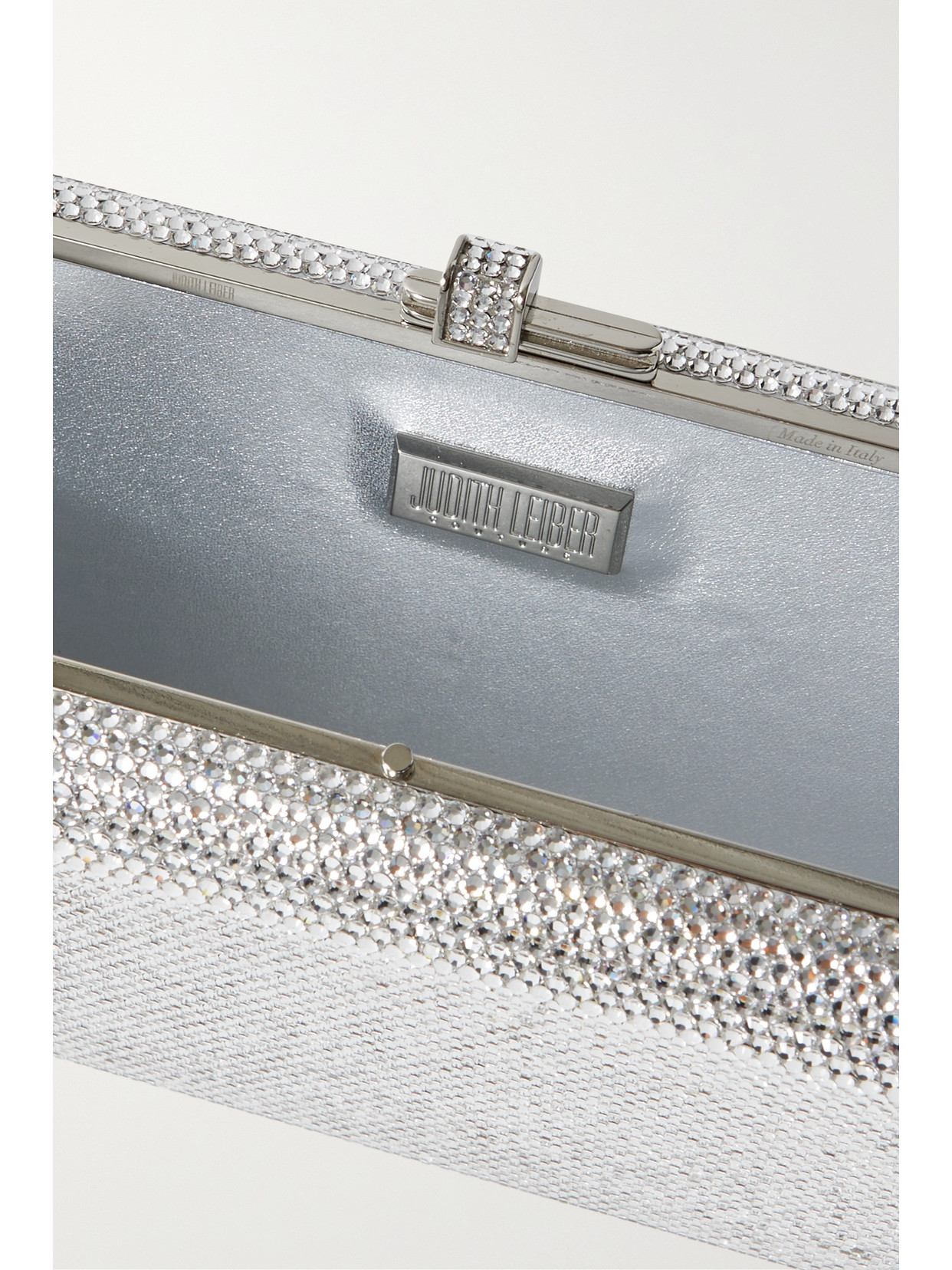 Shop Judith Leiber Slim Slide Crystal-embellished Silver-tone Clutch