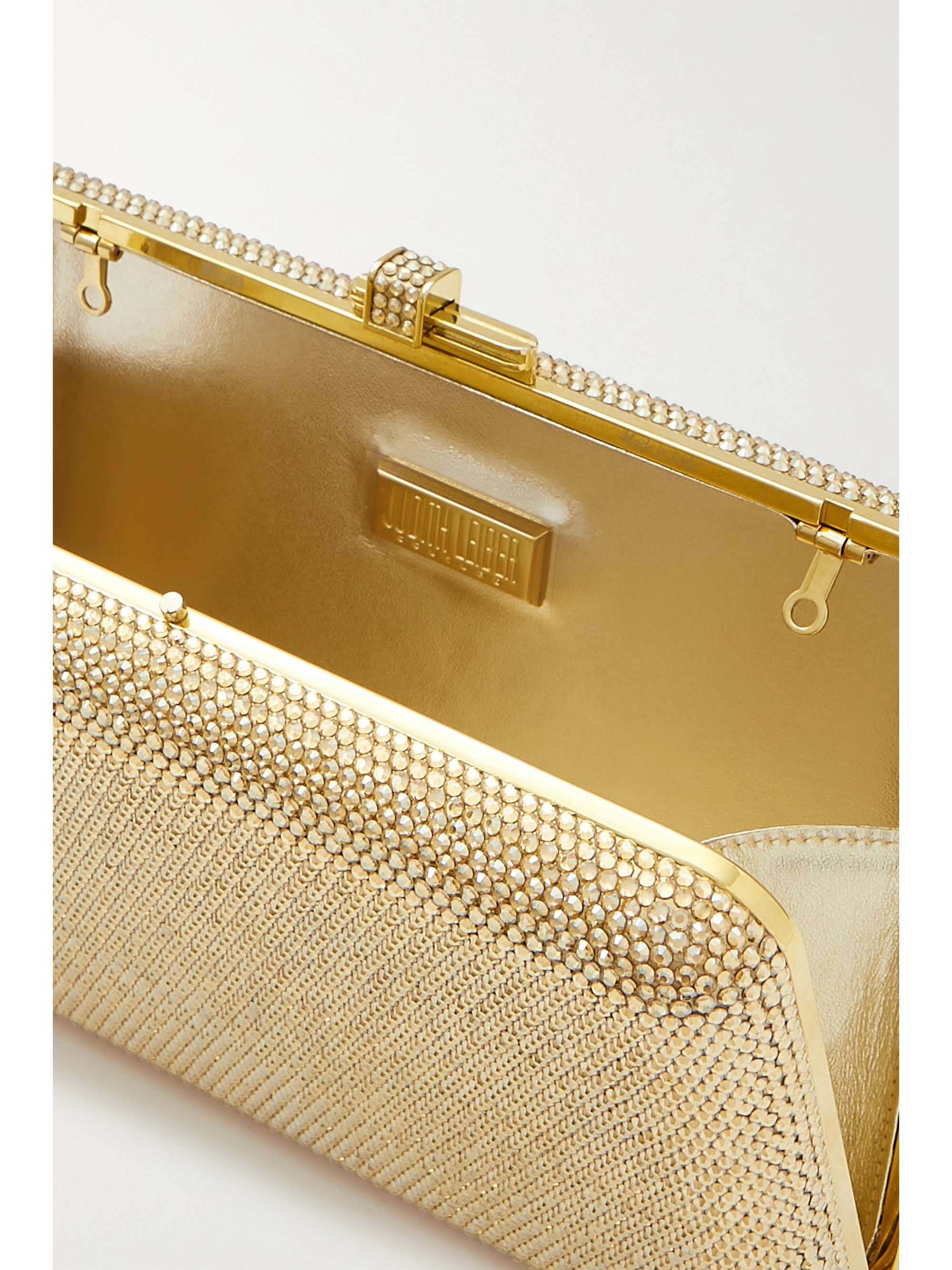 JUDITH LEIBER COUTURE Slim Slide crystal-embellished silver-tone clutch