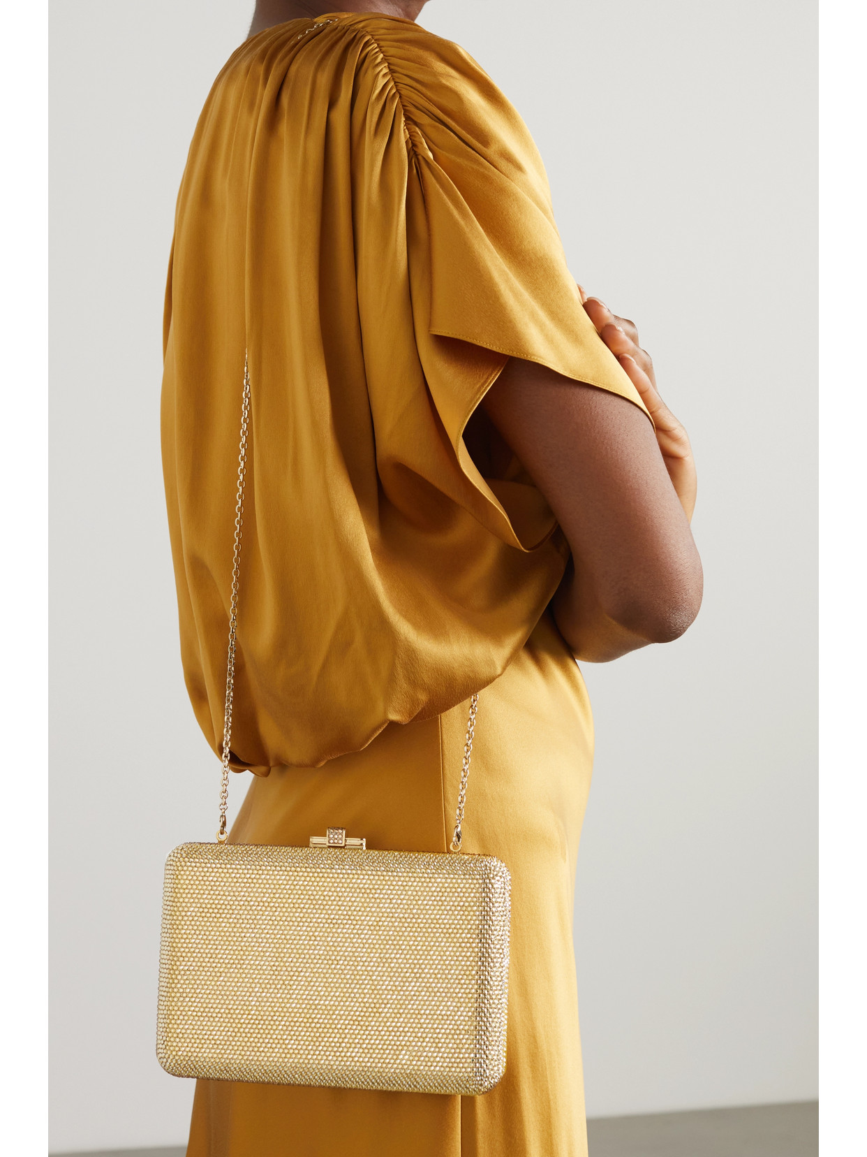 Judith Leiber Slim Slide Crystal-embellished Gold-tone Clutch In Gold