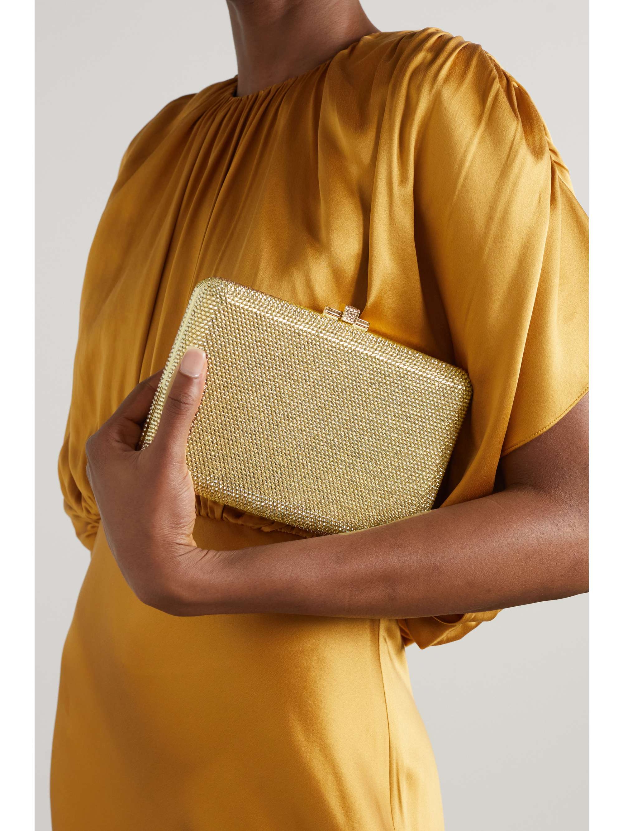 JUDITH LEIBER COUTURE Slim Slide crystal-embellished silver-tone clutch