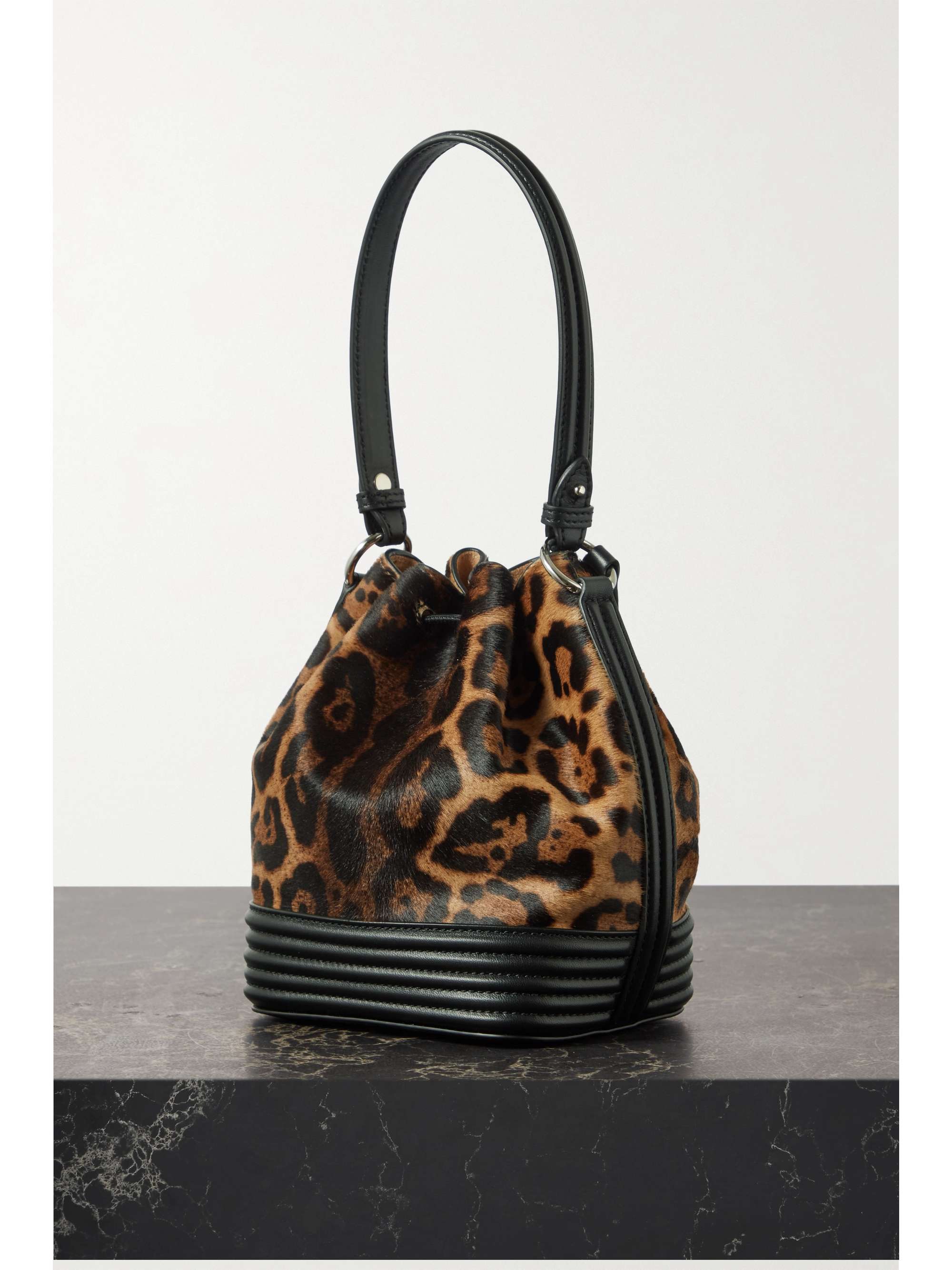 ALAÏA Le Seau leopard-print pony hair and leather bucket bag