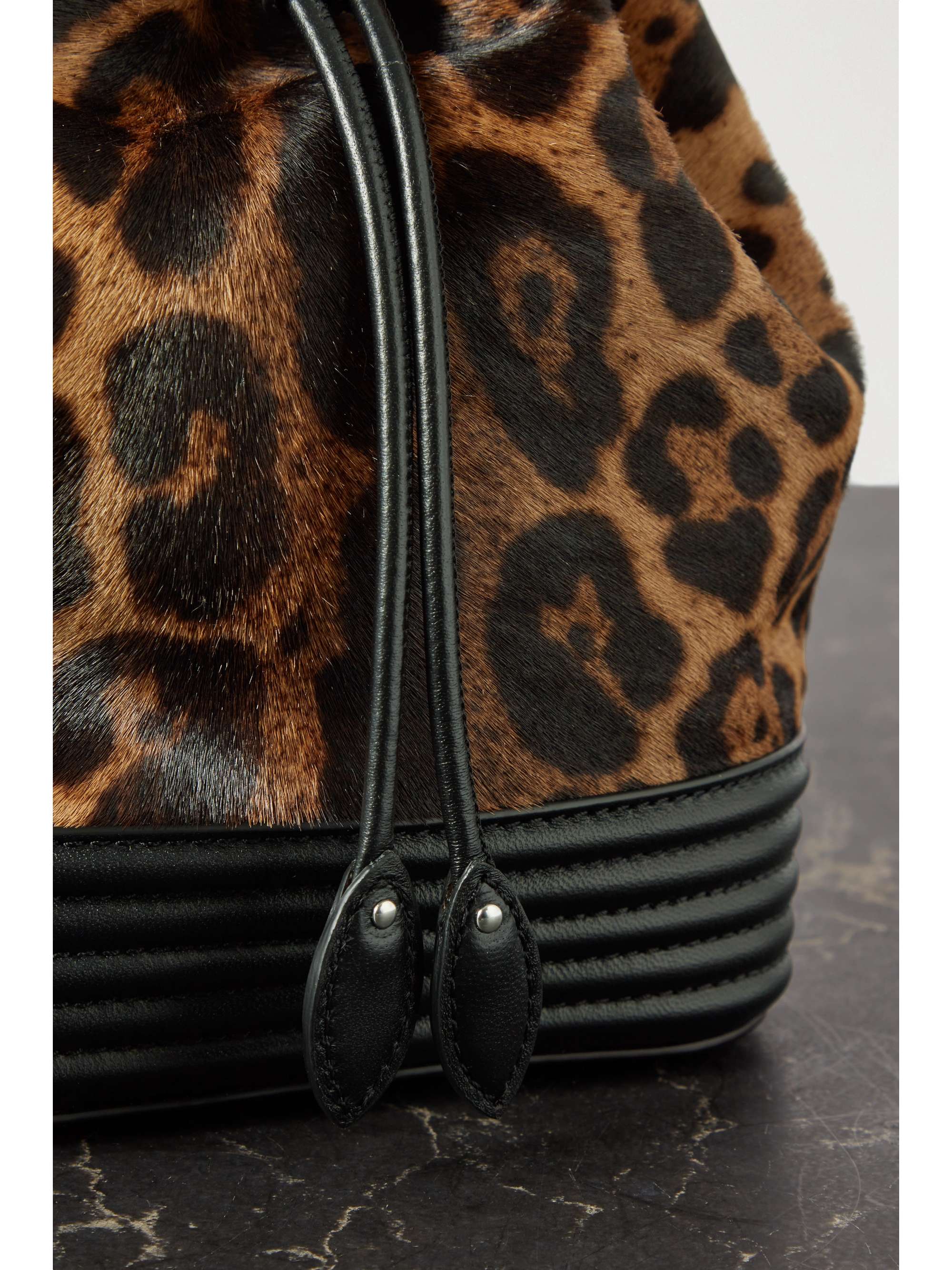 ALAÏA Le Seau leopard-print pony hair and leather bucket bag