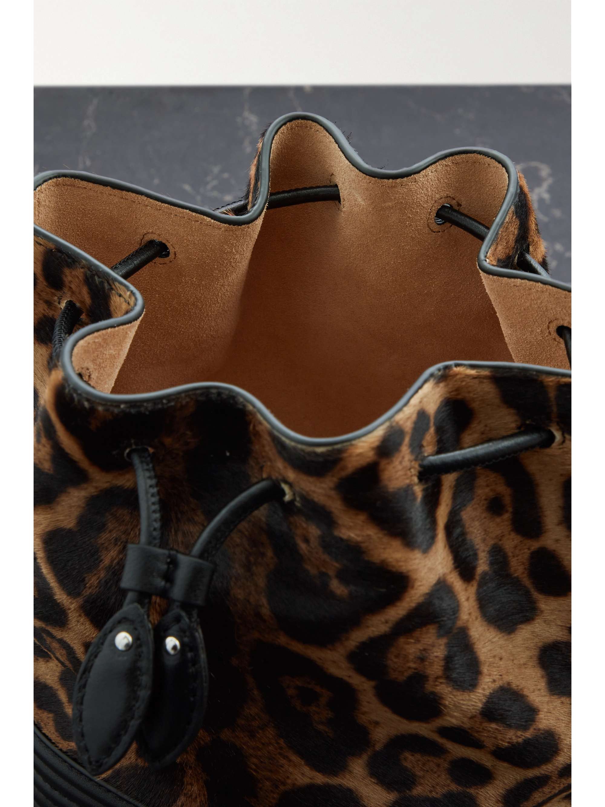 ALAÏA Le Seau leopard-print pony hair and leather bucket bag