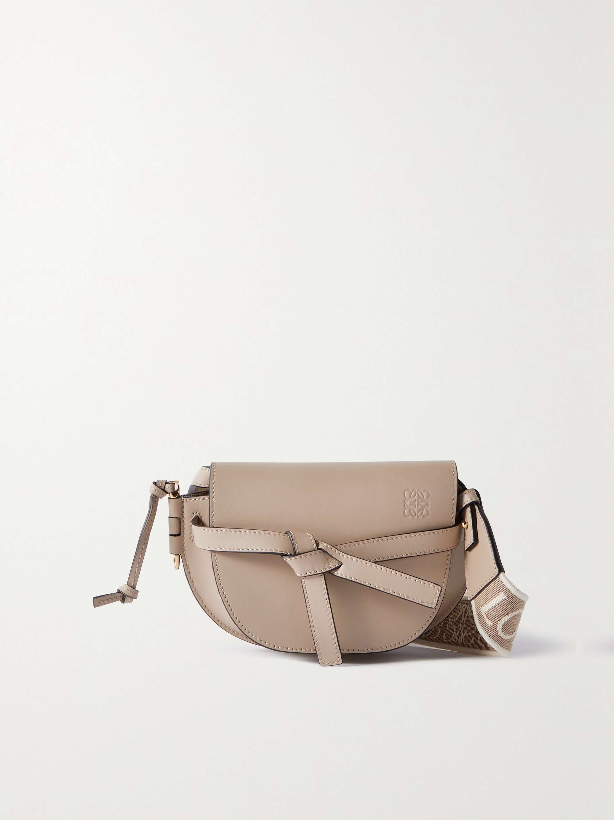 LOEWE Gate mini canvas jacquard-trimmed leather shoulder bag | NET-A-PORTER