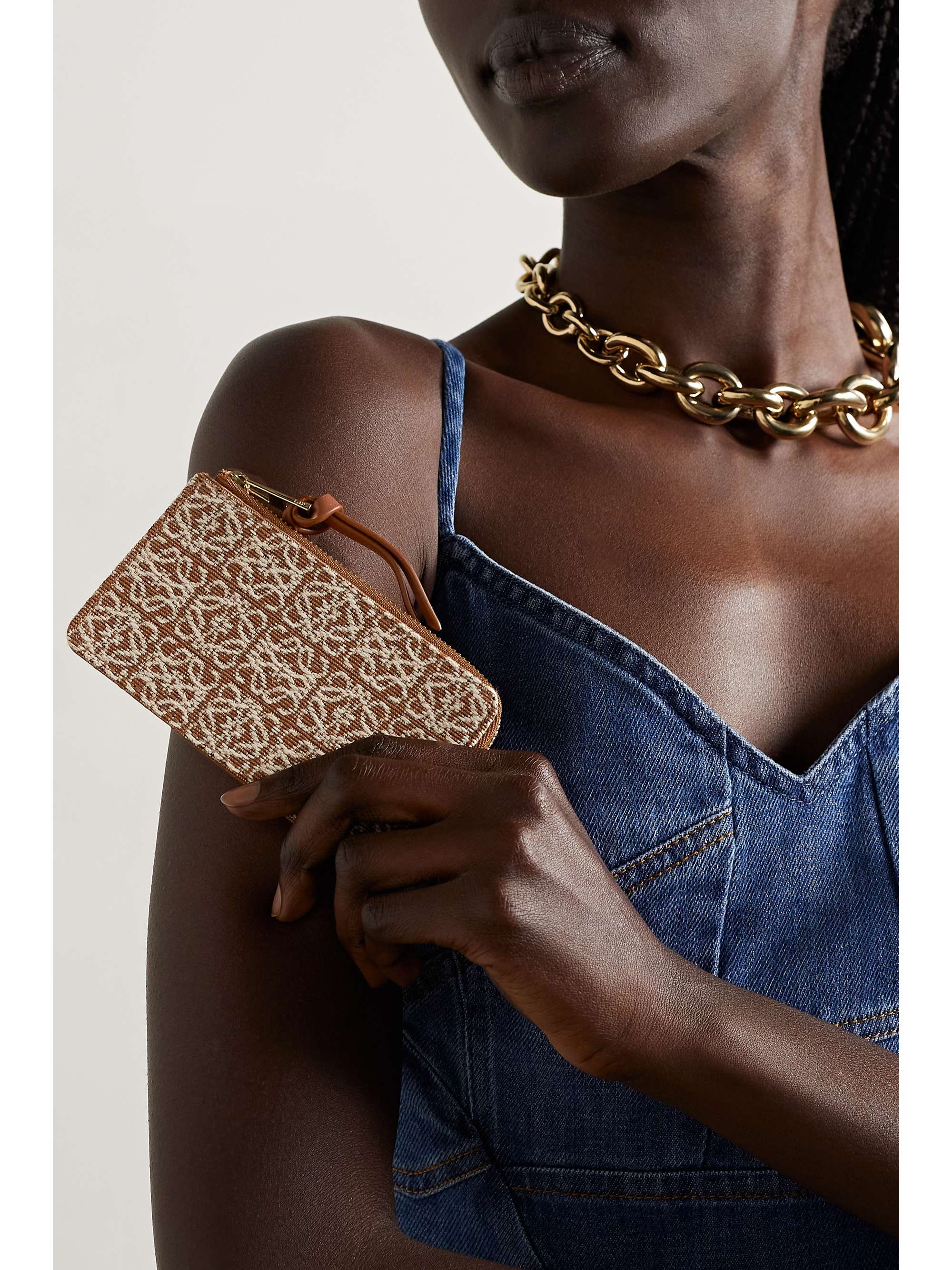 LOEWE Anagram leather and canvas-jacquard cardholder