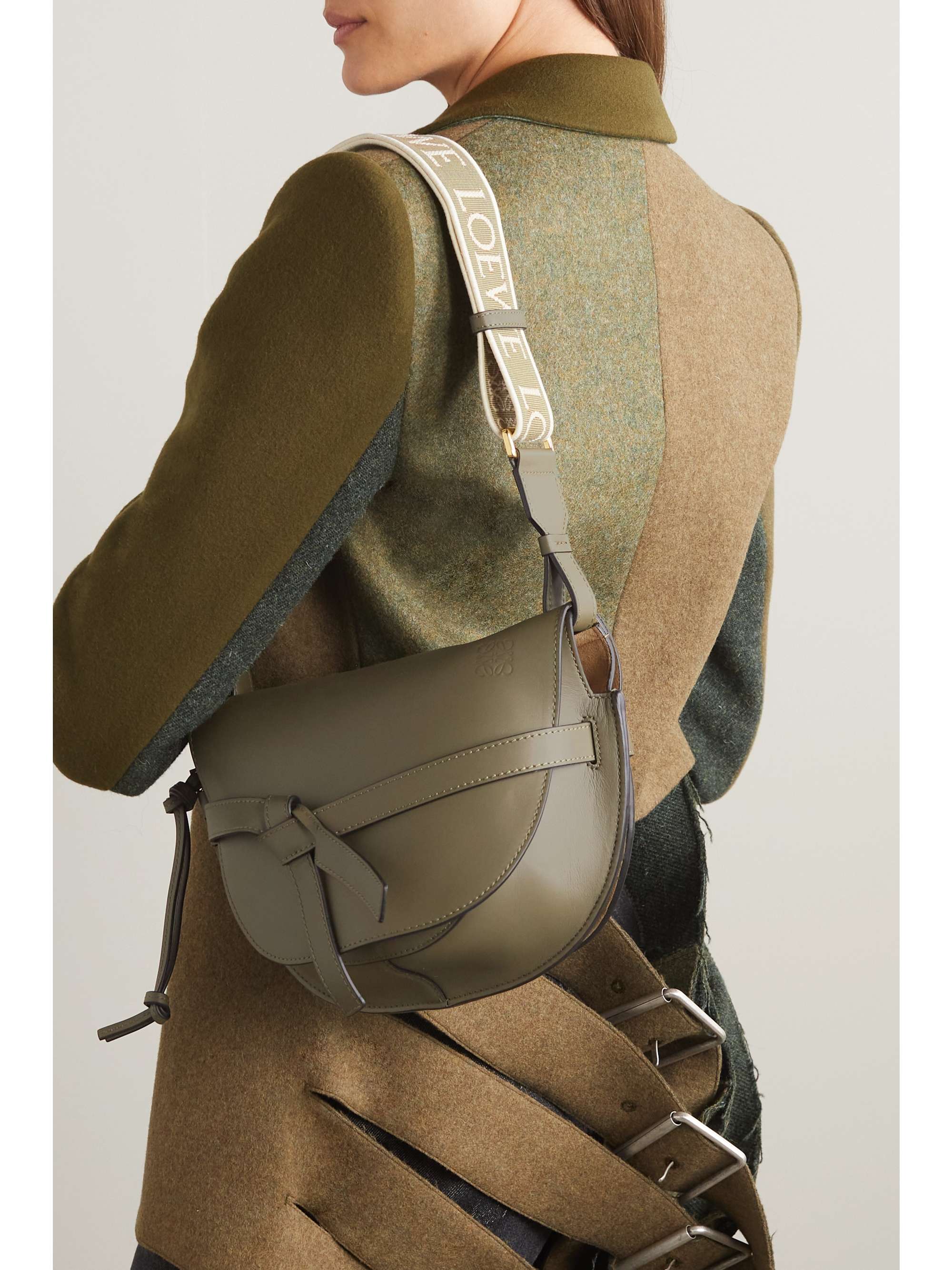 LOEWE Gate small canvas jacquardtrimmed leather shoulder bag NETA