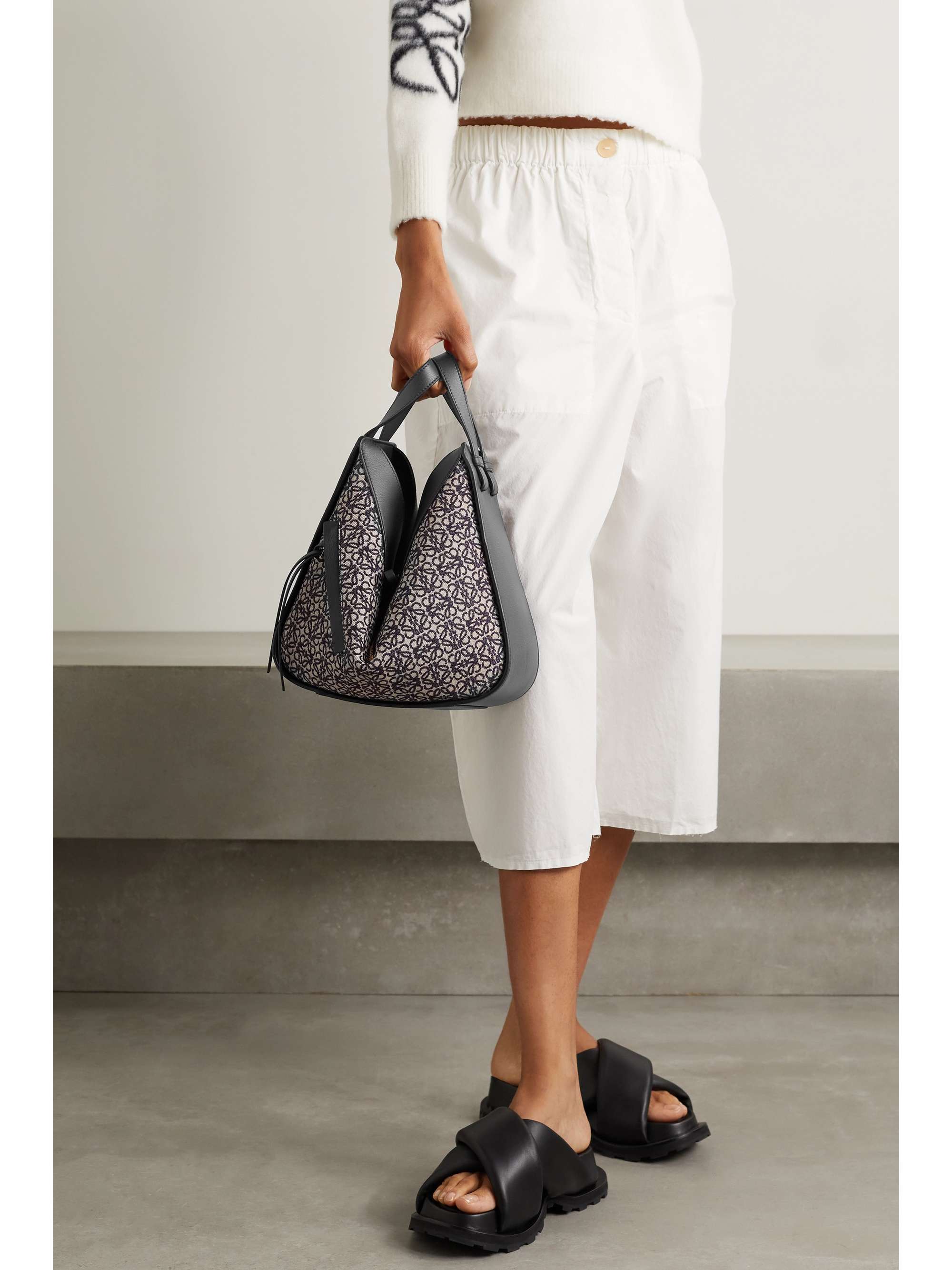 LOEWE Hammock small paneled textured-leather and canvas-jacquard tote
