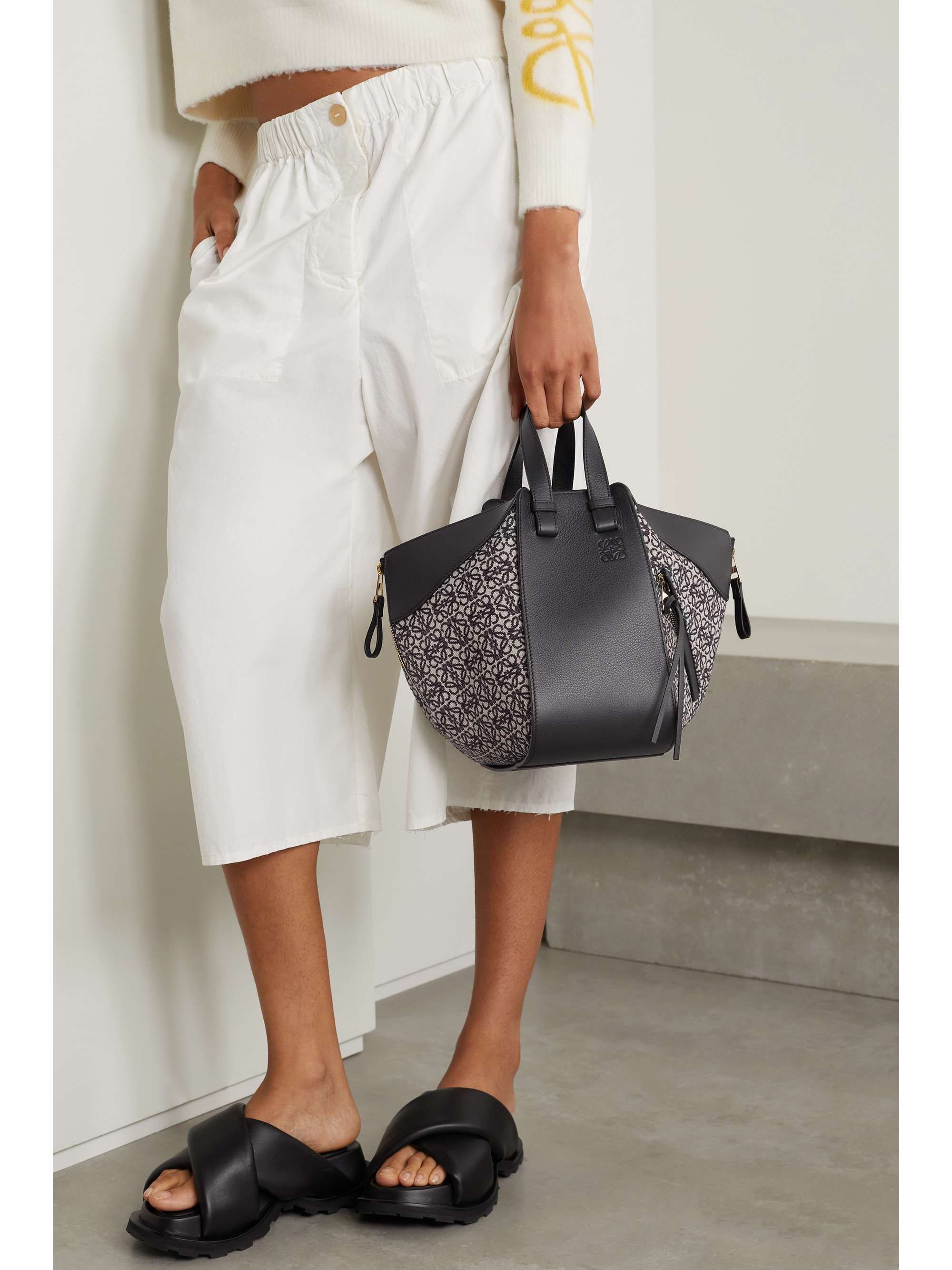 LOEWE Hammock small paneled textured-leather and canvas-jacquard tote