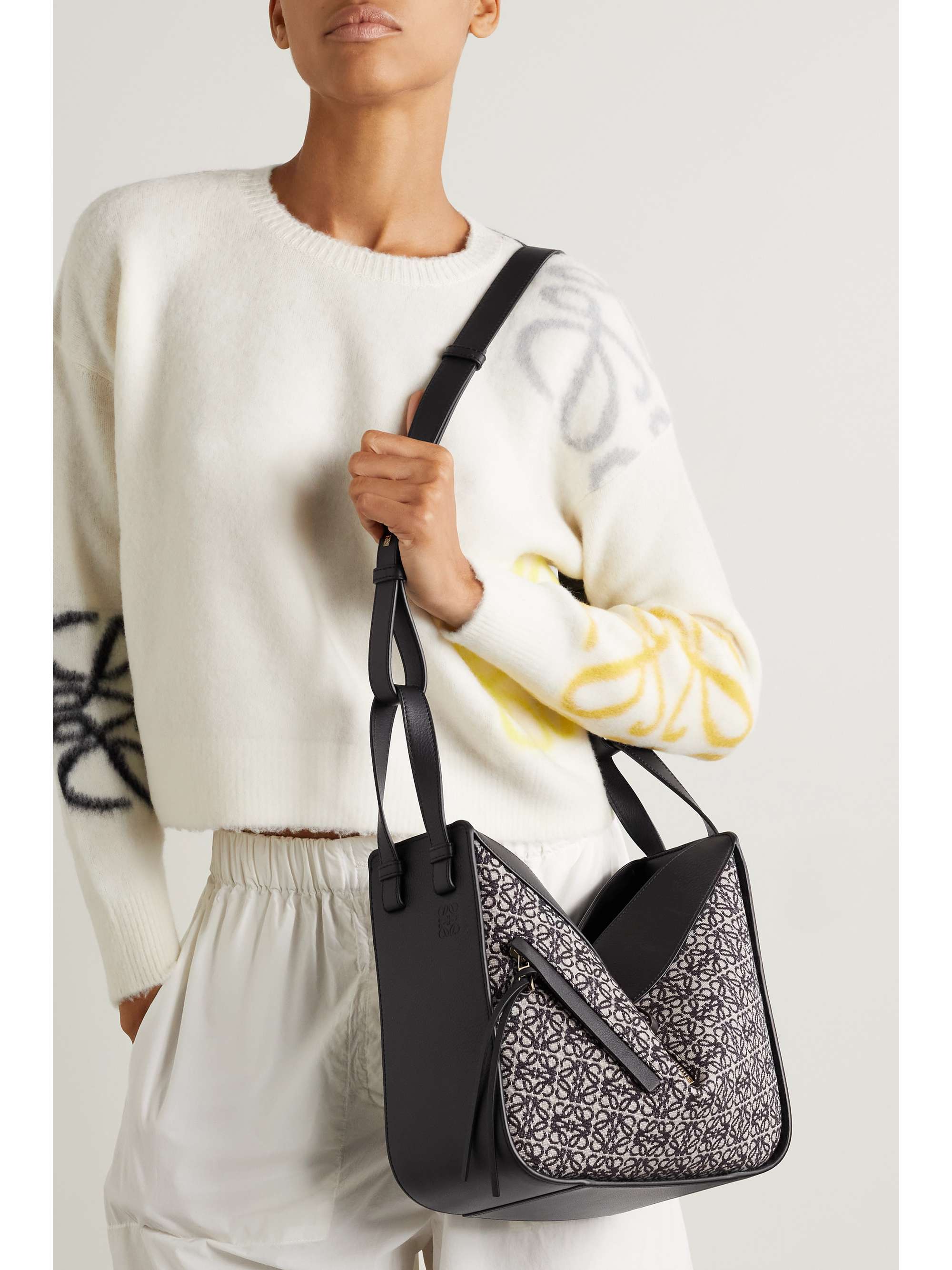 LOEWE Hammock small paneled textured-leather and canvas-jacquard tote
