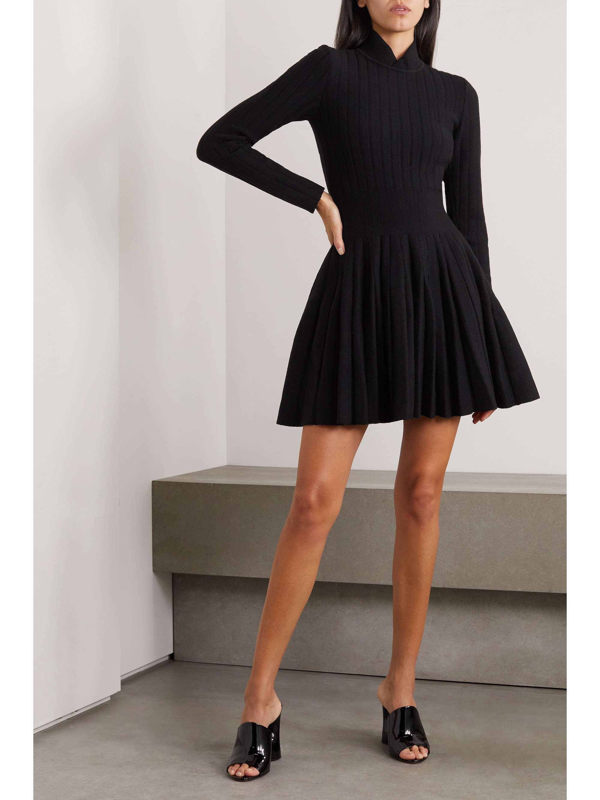 Ribbed wool-blend mini dress