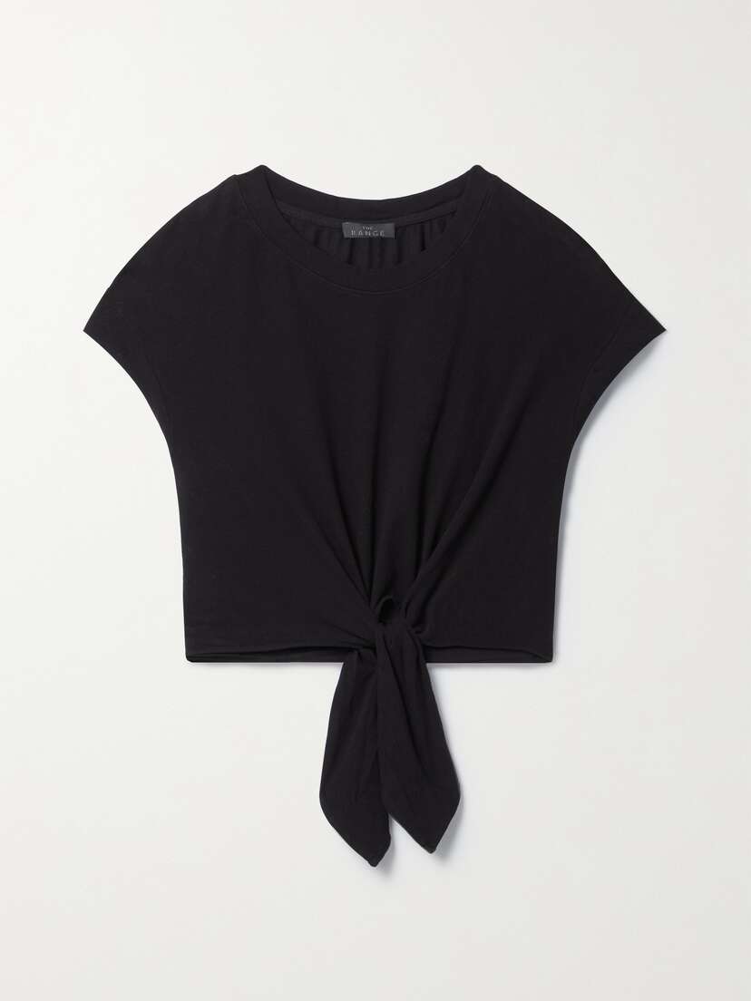 THE RANGE Cropped Tie-front Stretch-cotton Jersey Top