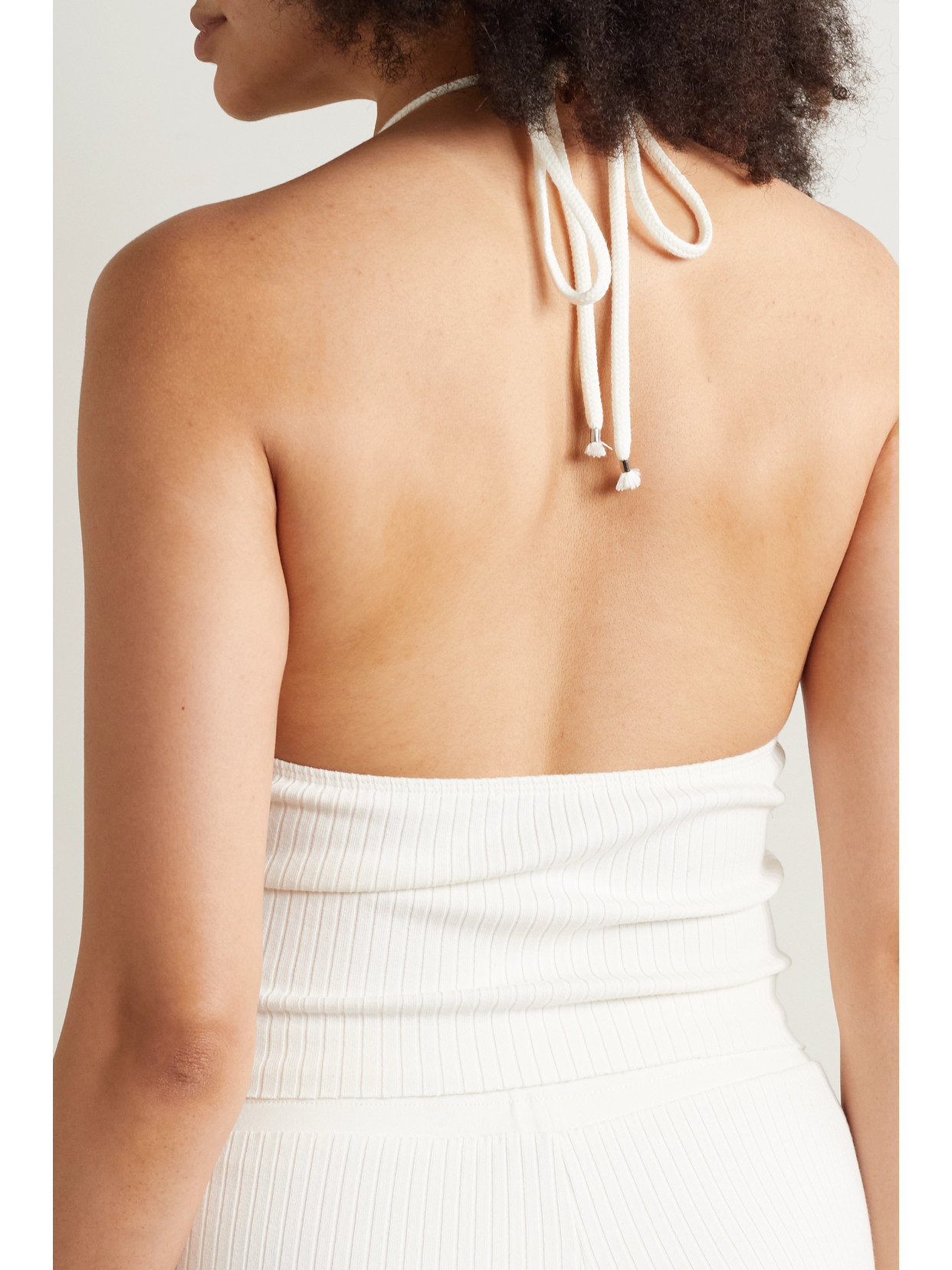 Cropped Ribbed Stretch-Cotton Halterneck Top