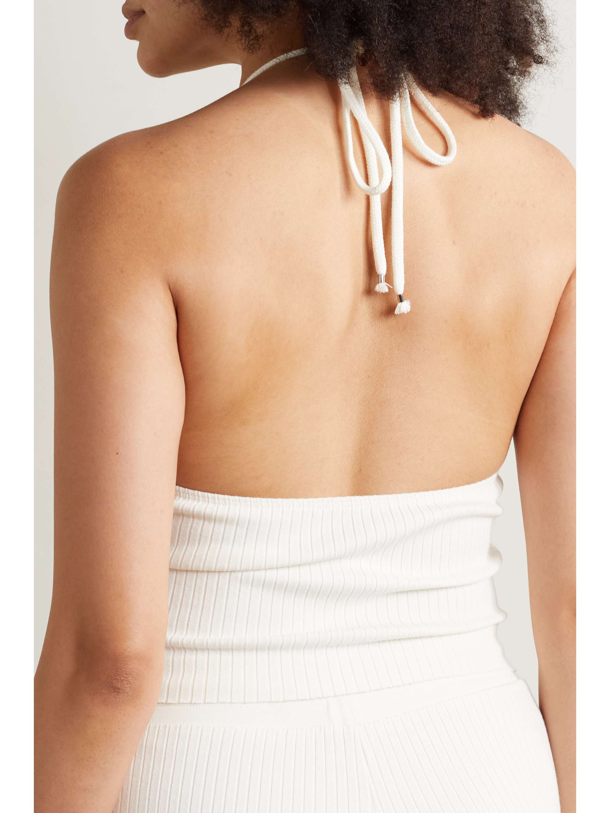 THE RANGE Cropped ribbed stretch-cotton halterneck top