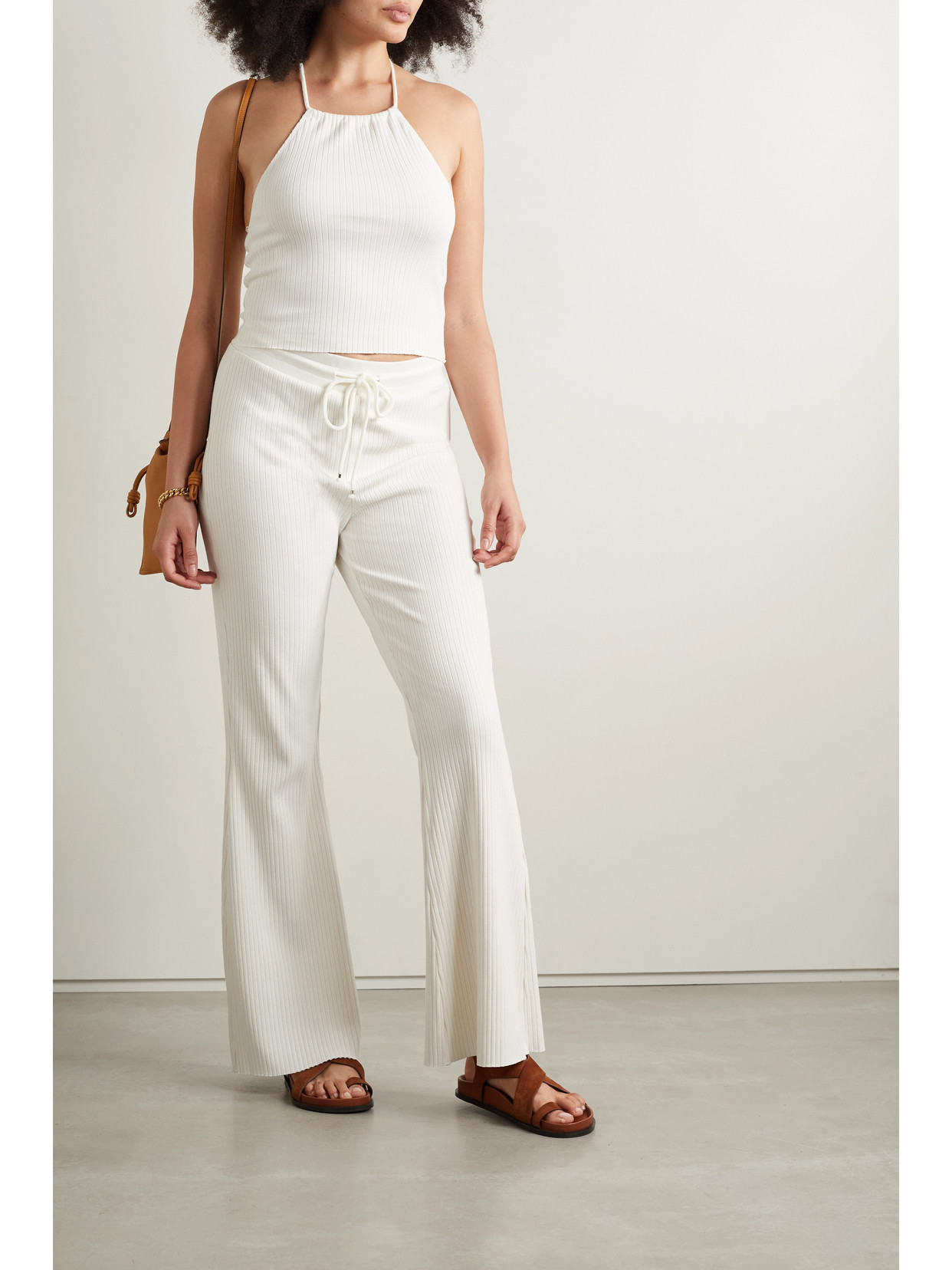 Cropped Ribbed Stretch-Cotton Halterneck Top