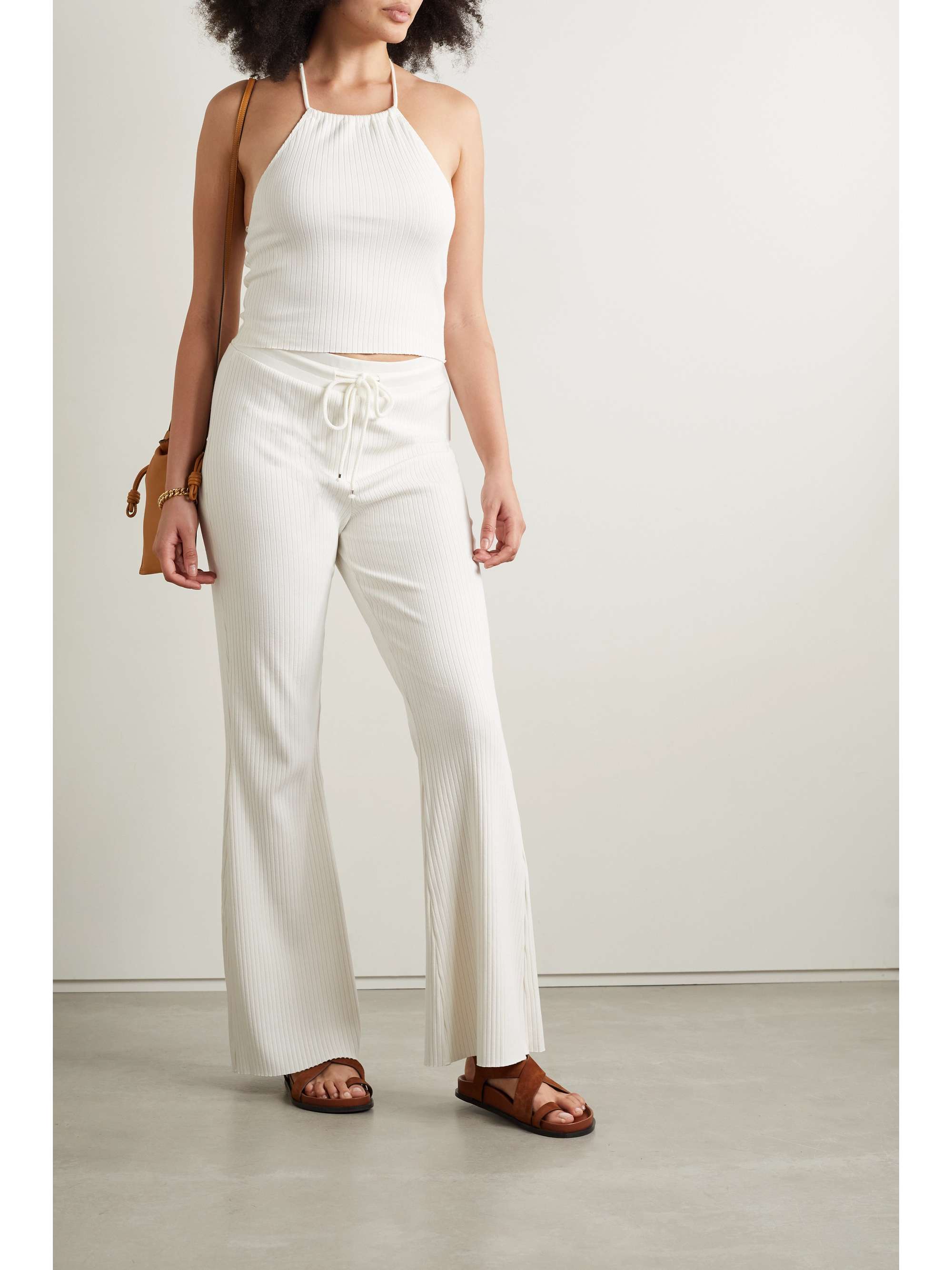 THE RANGE Cropped ribbed stretch-cotton halterneck top