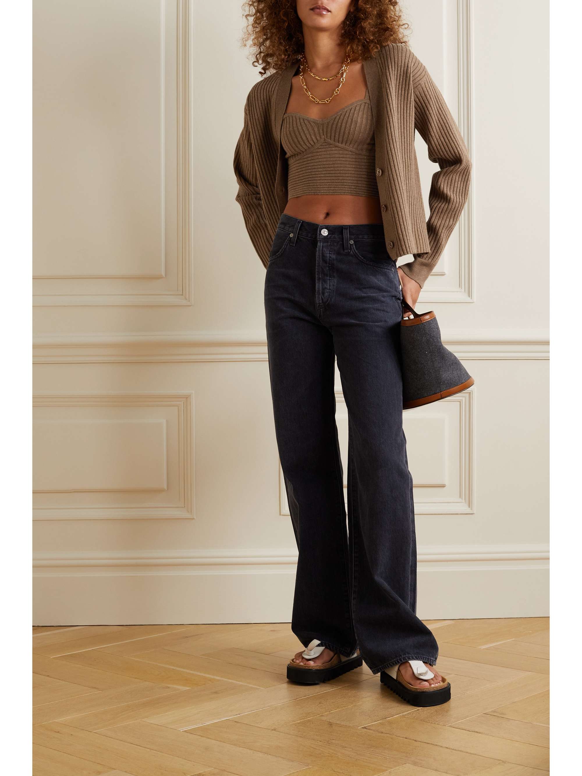 Tan Ribbed-knit cardigan | THE RANGE 