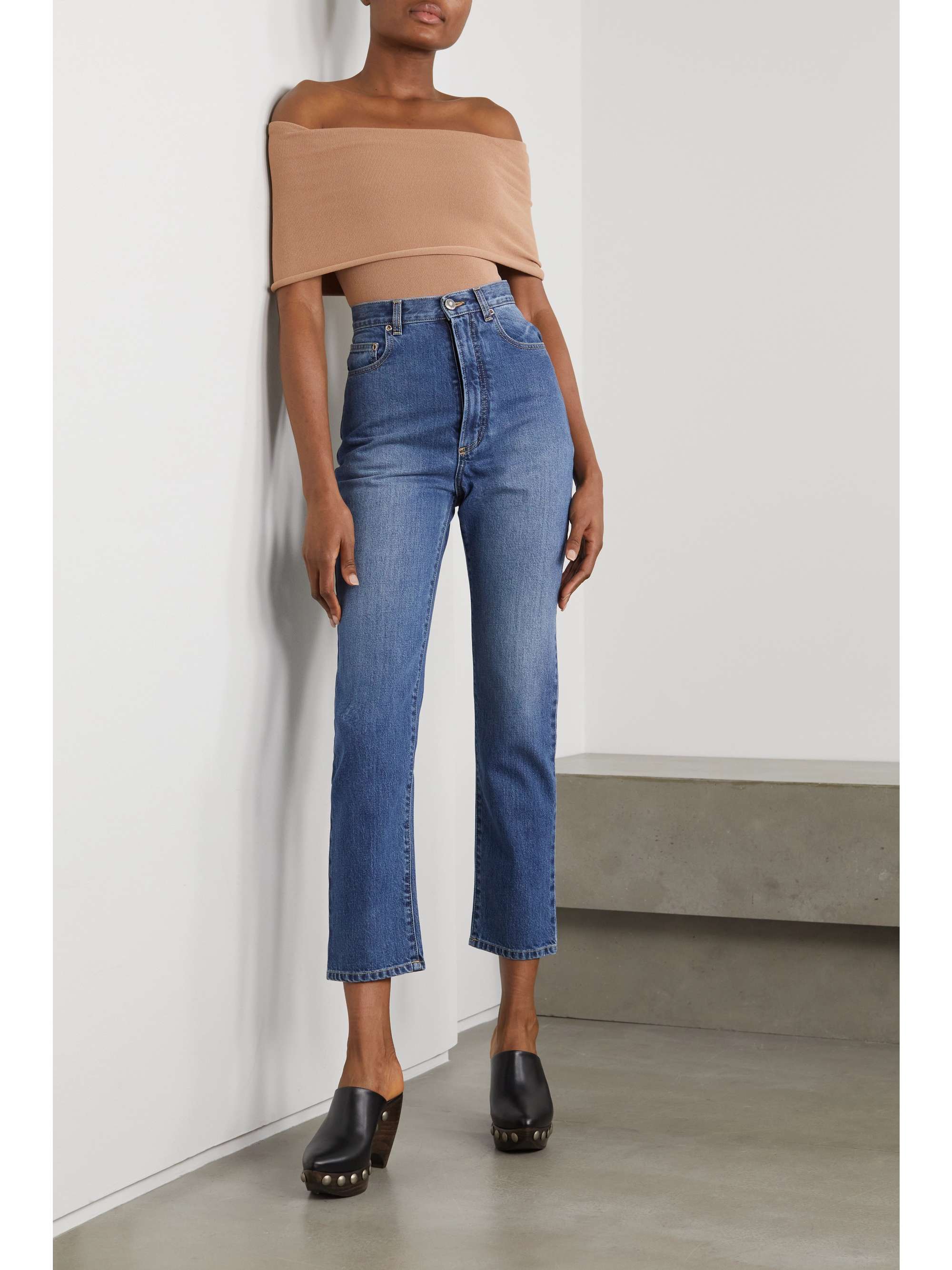 Mid denim High-rise straight-leg jeans 