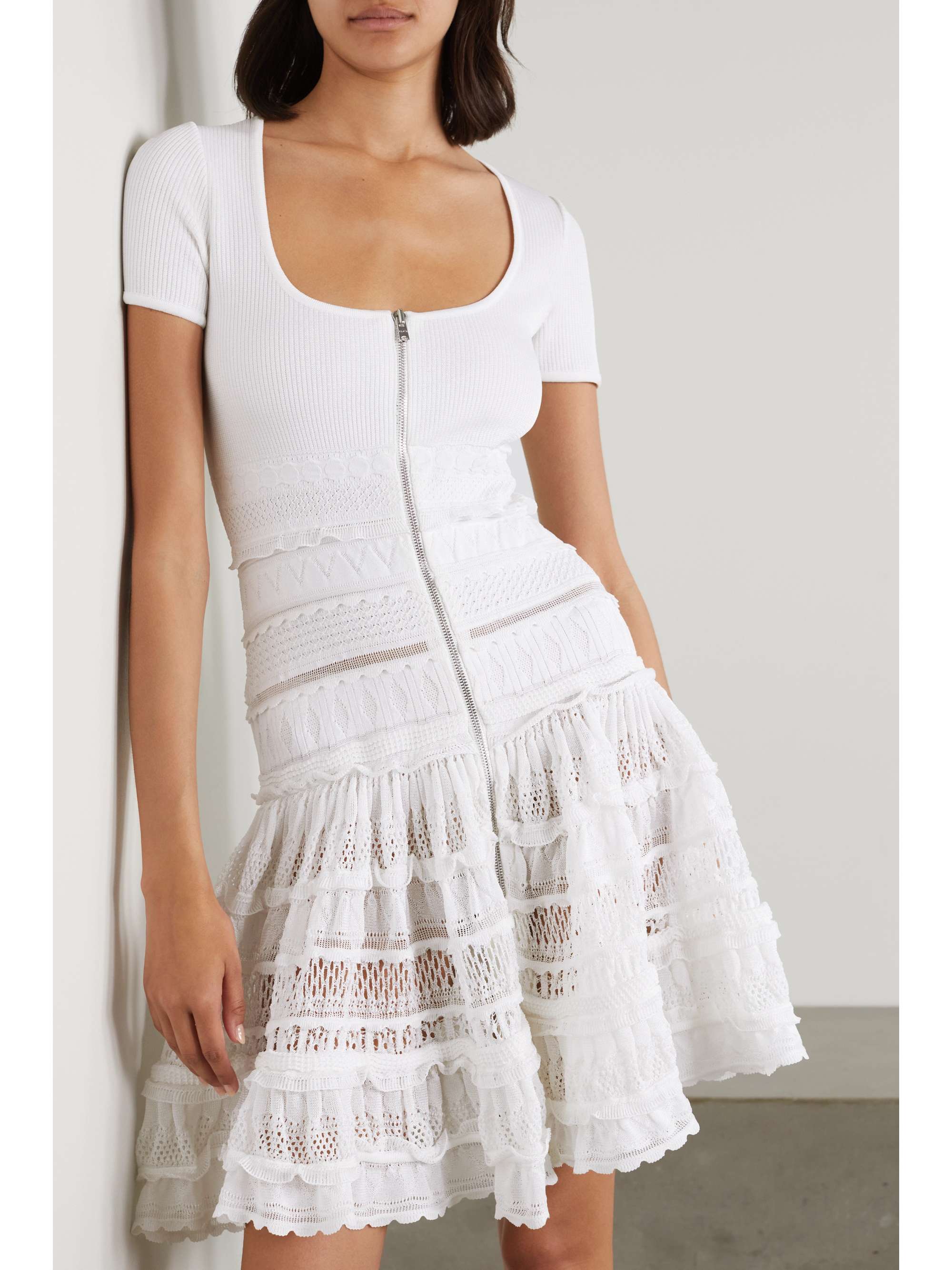 ALAÏA Ruffled crochetknit mini dress NETAPORTER