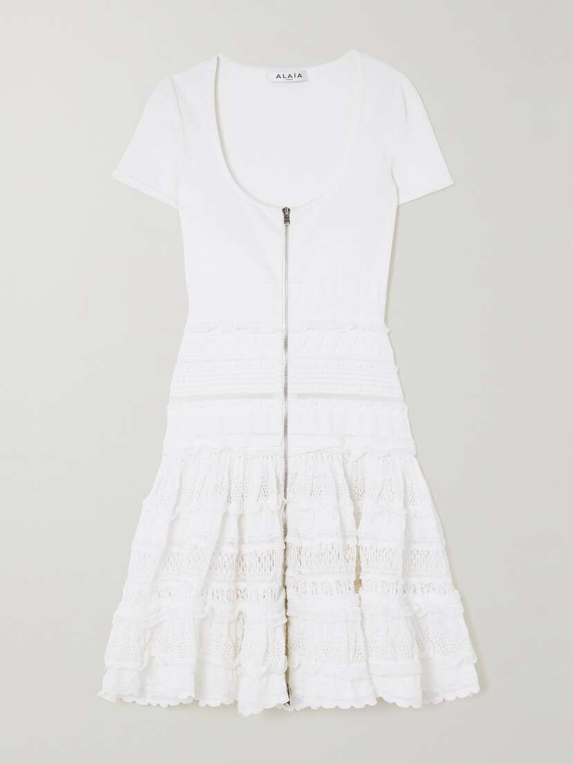 Alaïa Ruffled Crochet-knit Mini Dress