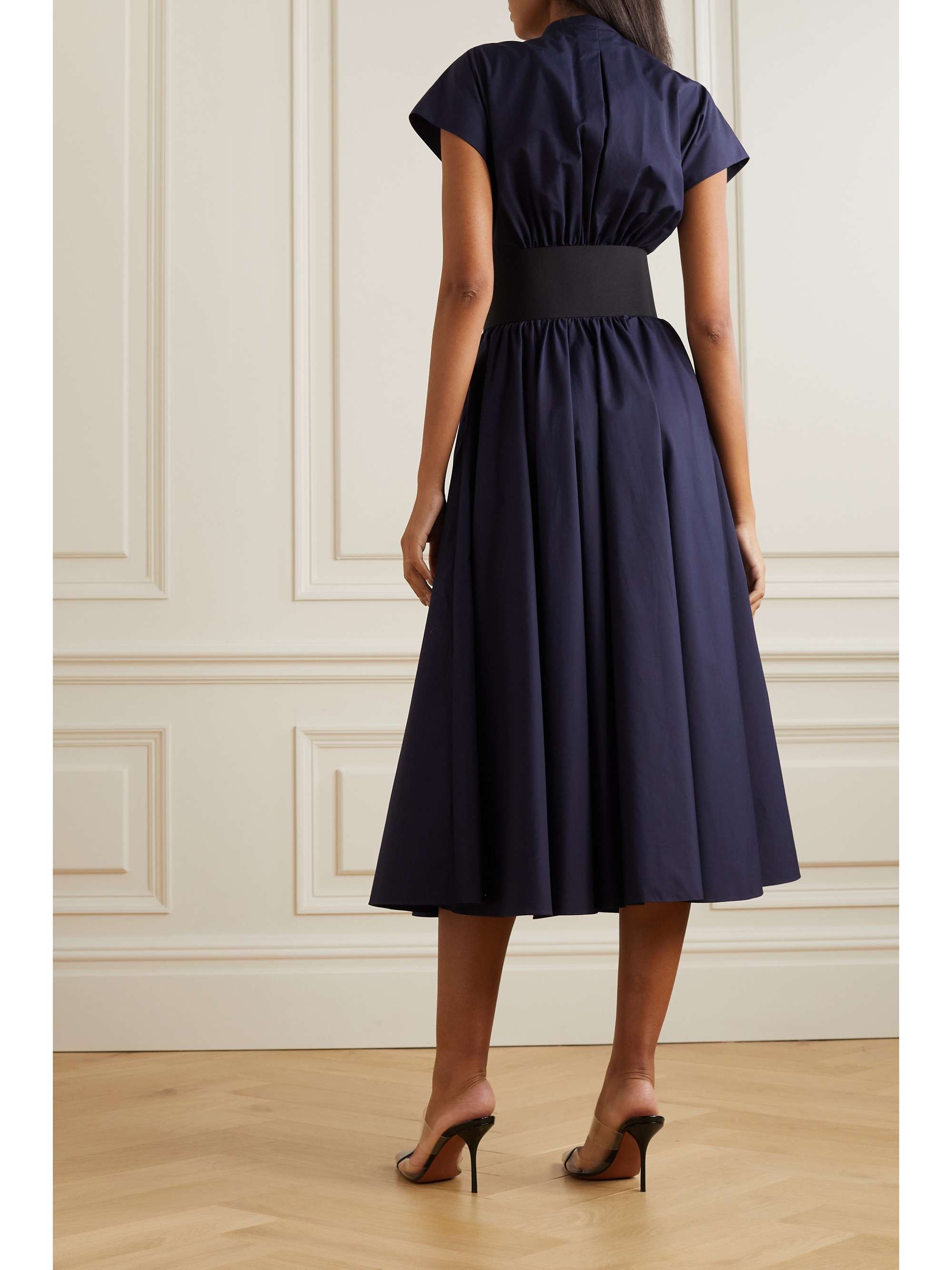 ALAÏA Belted pleated cotton-poplin midi dress | NET-A-PORTER