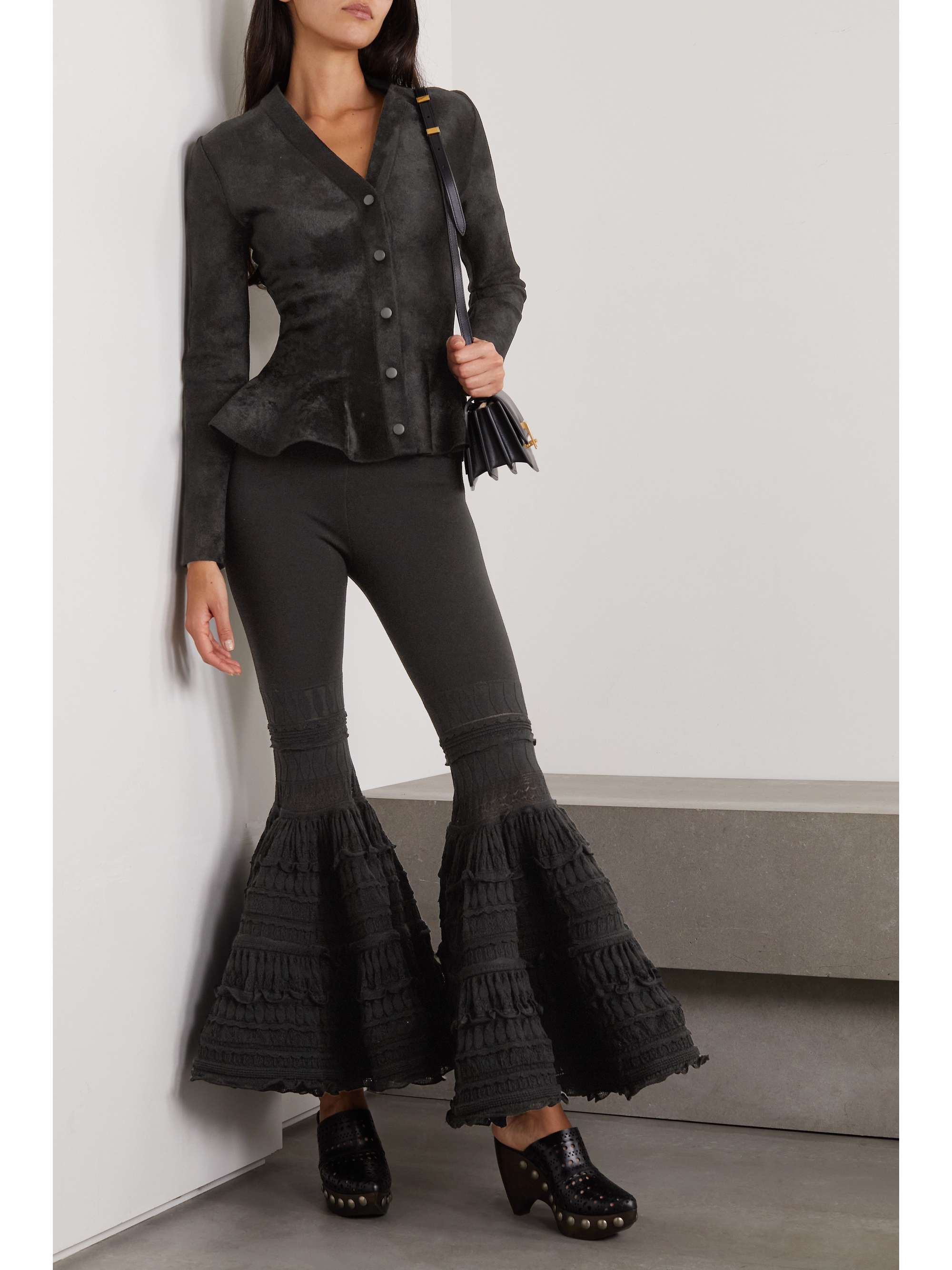 ALAÏA Crochet-knit wool-blend leggings