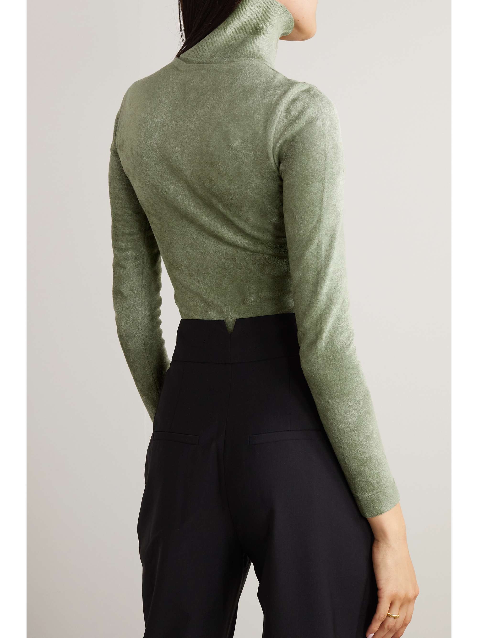 Stretch-velour turtleneck bodysuit 