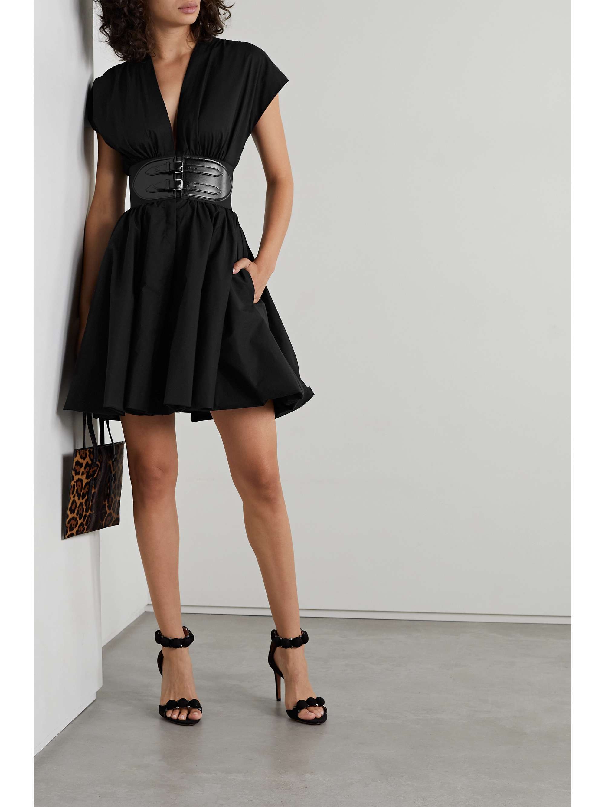 ALAÏA Belted leathertrimmed cottonpoplin mini dress NETAPORTER