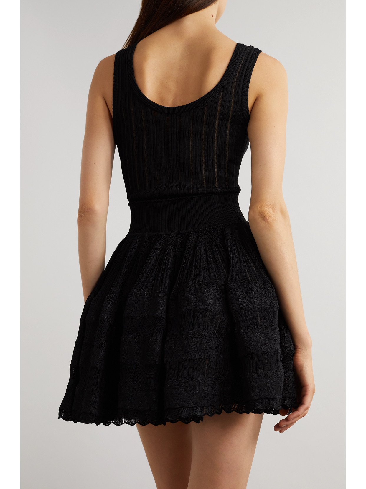 Alaïa Ribbed Pointelle-knit Mini Dress In Black
