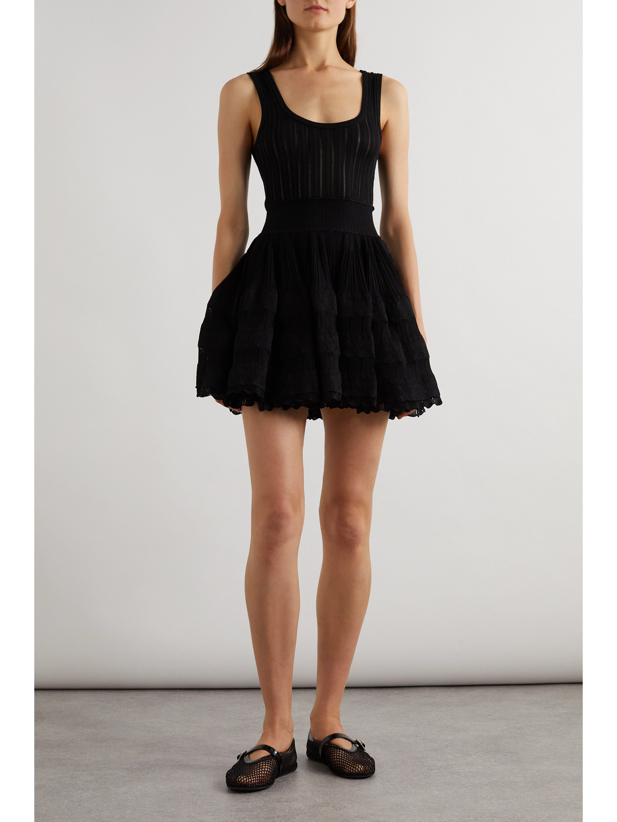 Alaïa Ribbed Pointelle-knit Mini Dress In Black