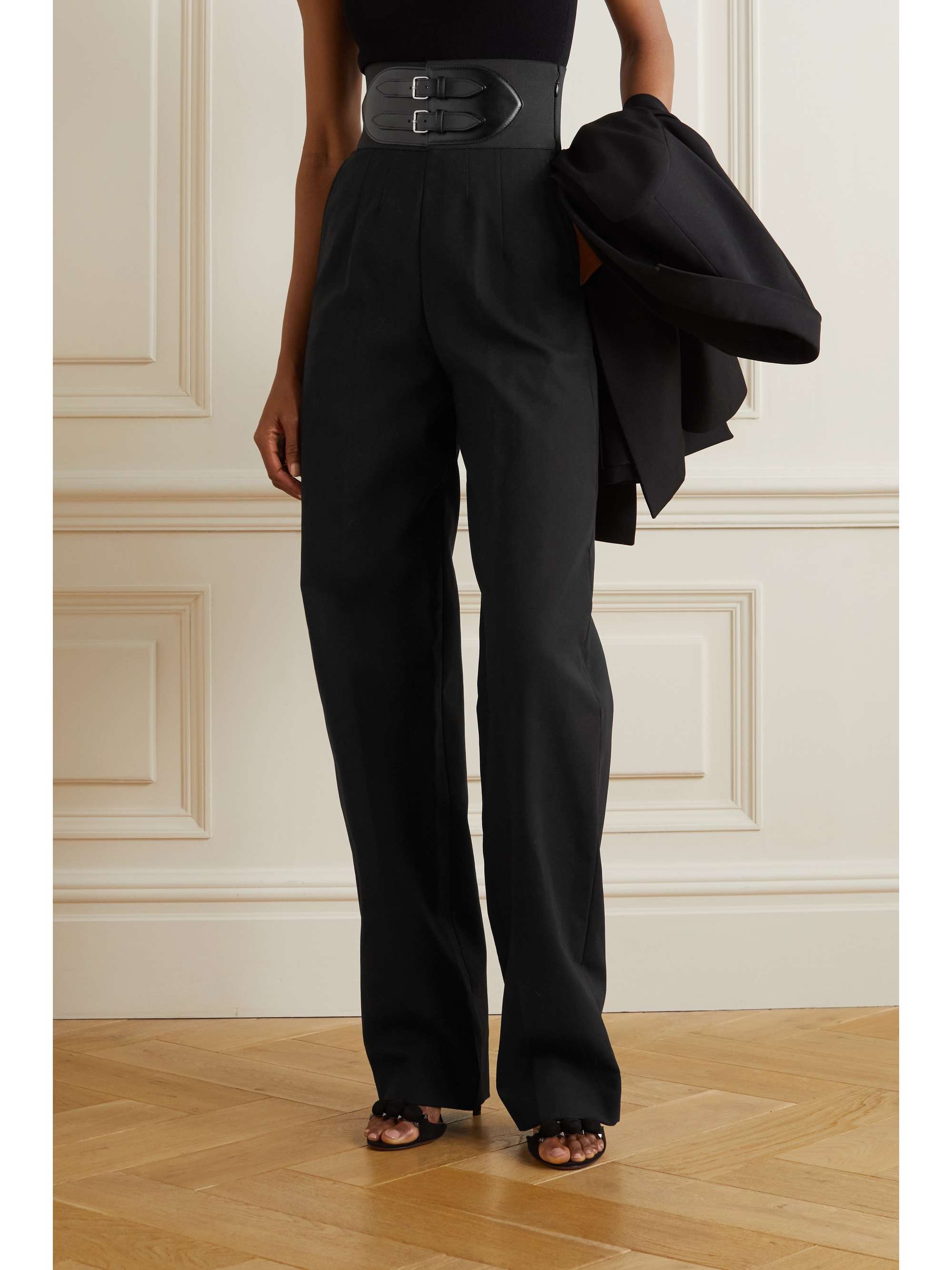 ALAÏA Belted cotton wide-leg pants