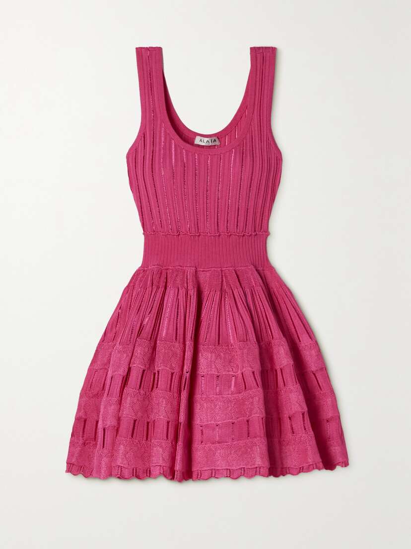 Alaïa Ribbed Pointelle-knit Mini Dress