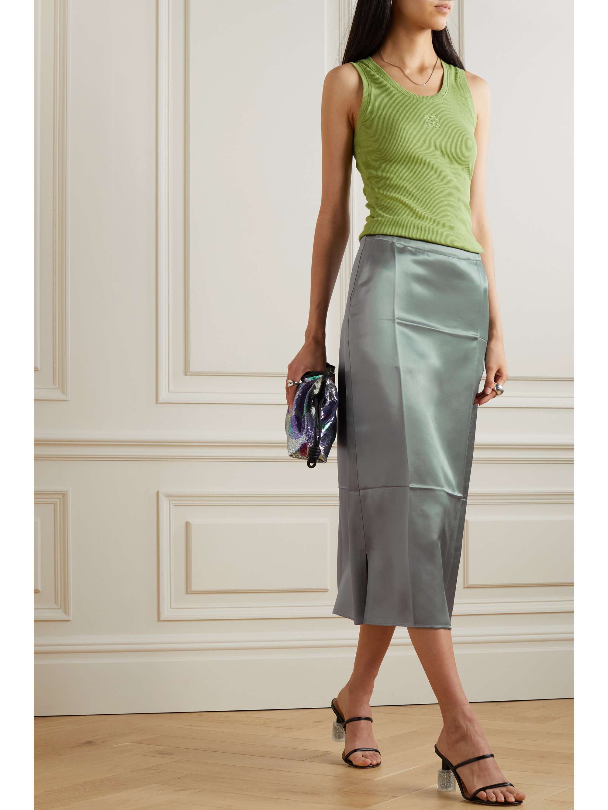 LOEWE Metallic satin midi skirt