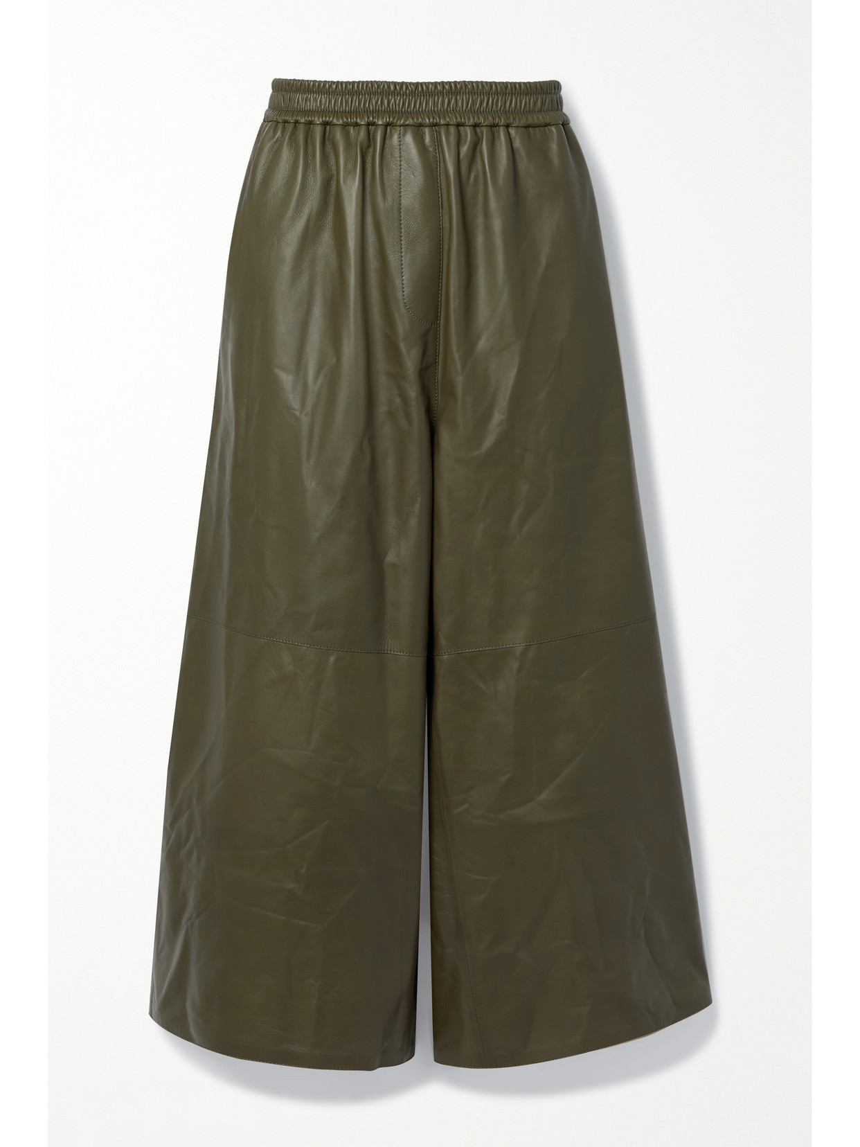 Loewe Cropped Wide-leg Pull-on Leather Pants In Green