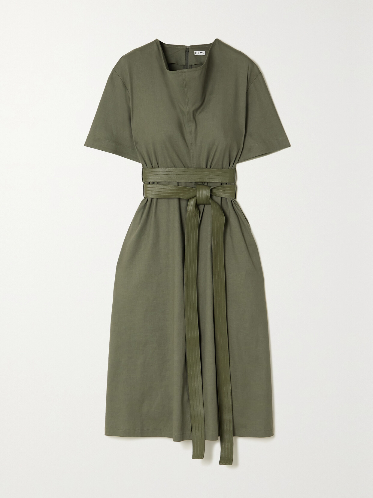 Loewe Belted Linen-blend Dress - Green