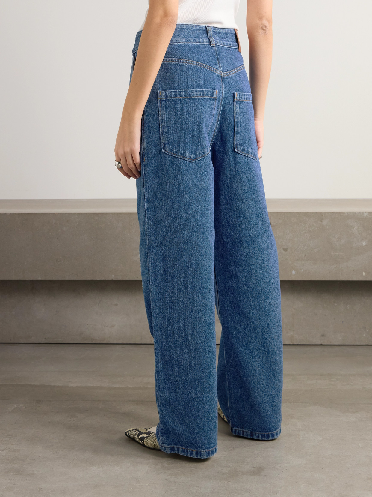 Shop Loewe Anagram Appliquéd High-rise Wide-leg Jeans In Blue